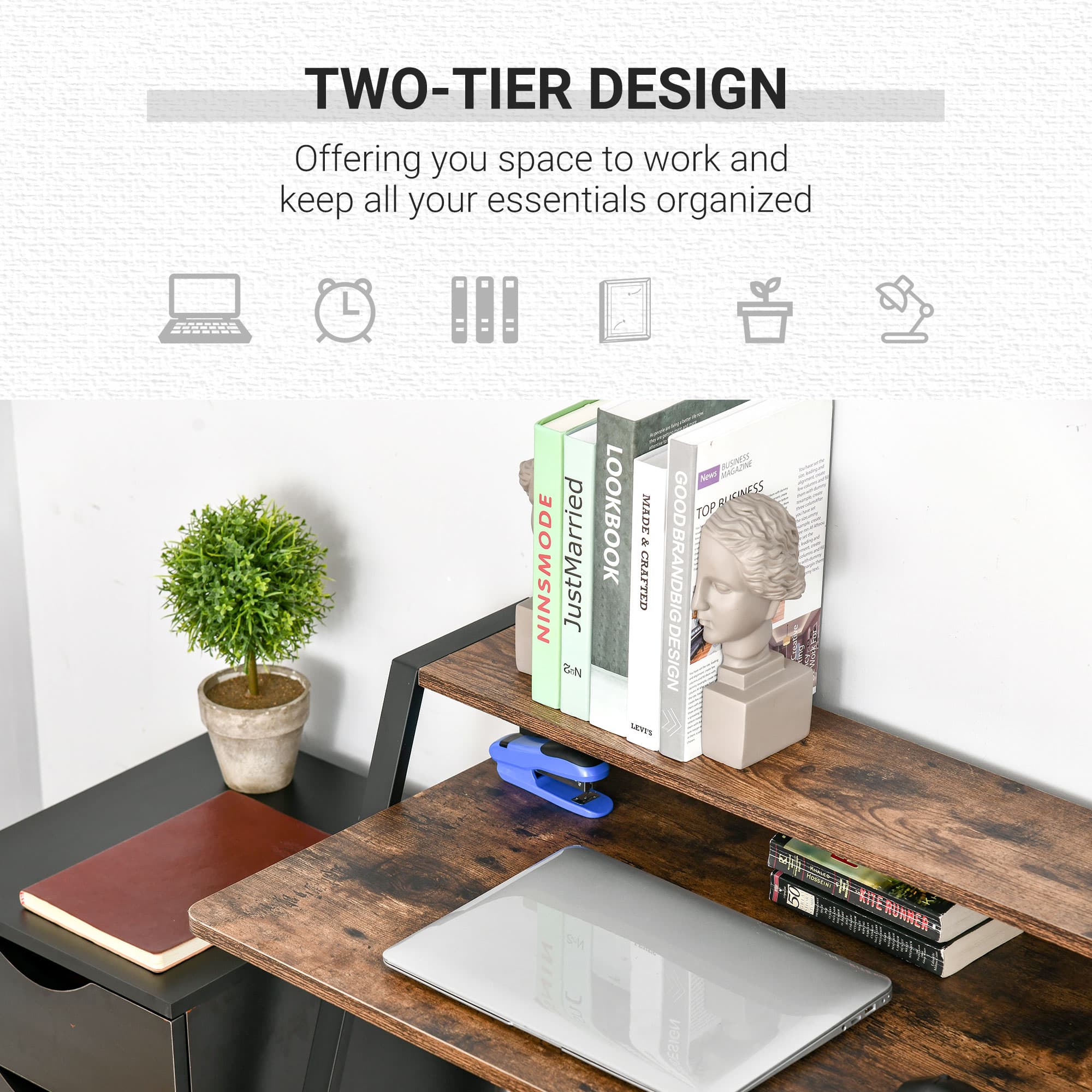 Industrial Writing Desk with Back Shelf – Rustic Brown - image 5