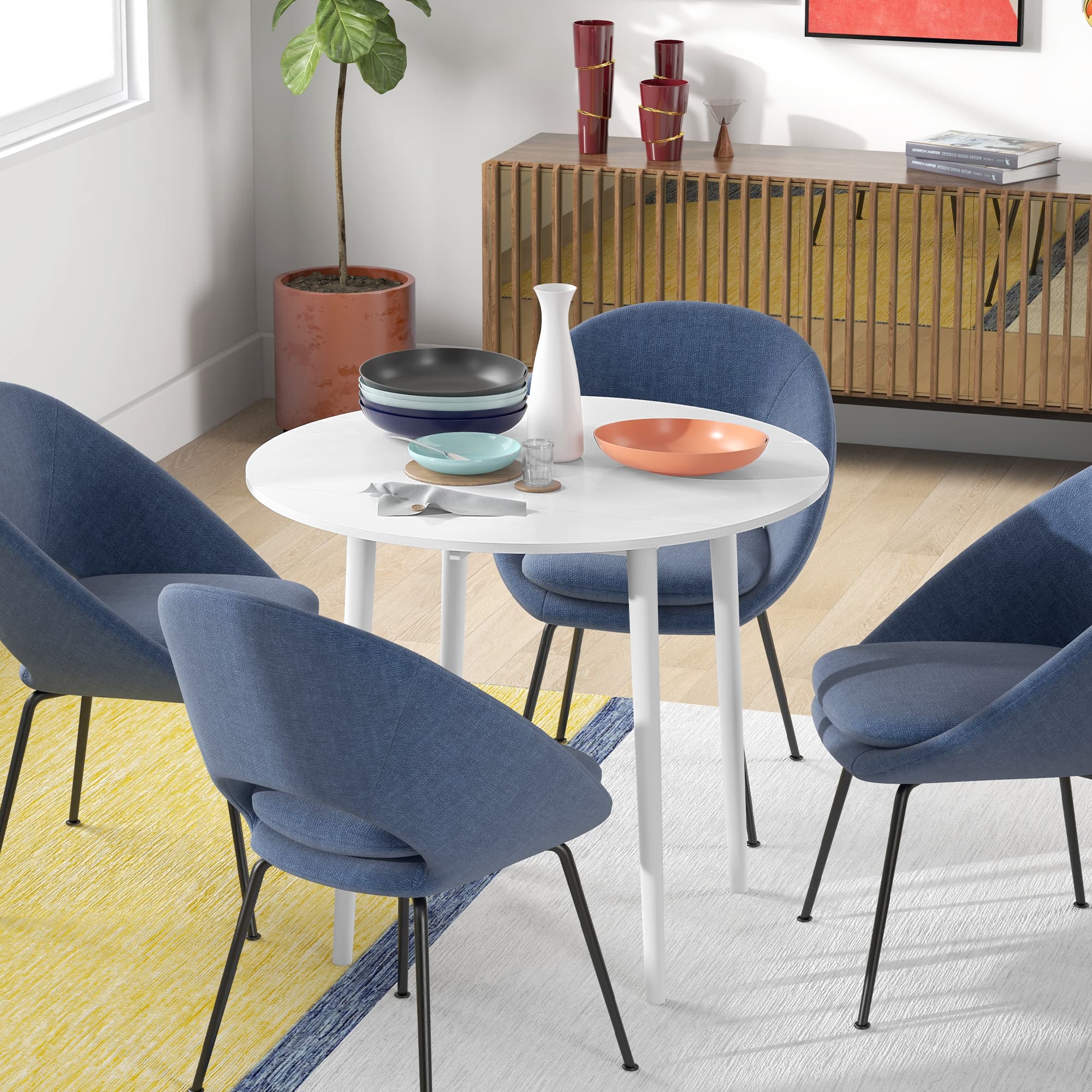 Round Drop Leaf Table for Four — White, Compact Dining - image 3