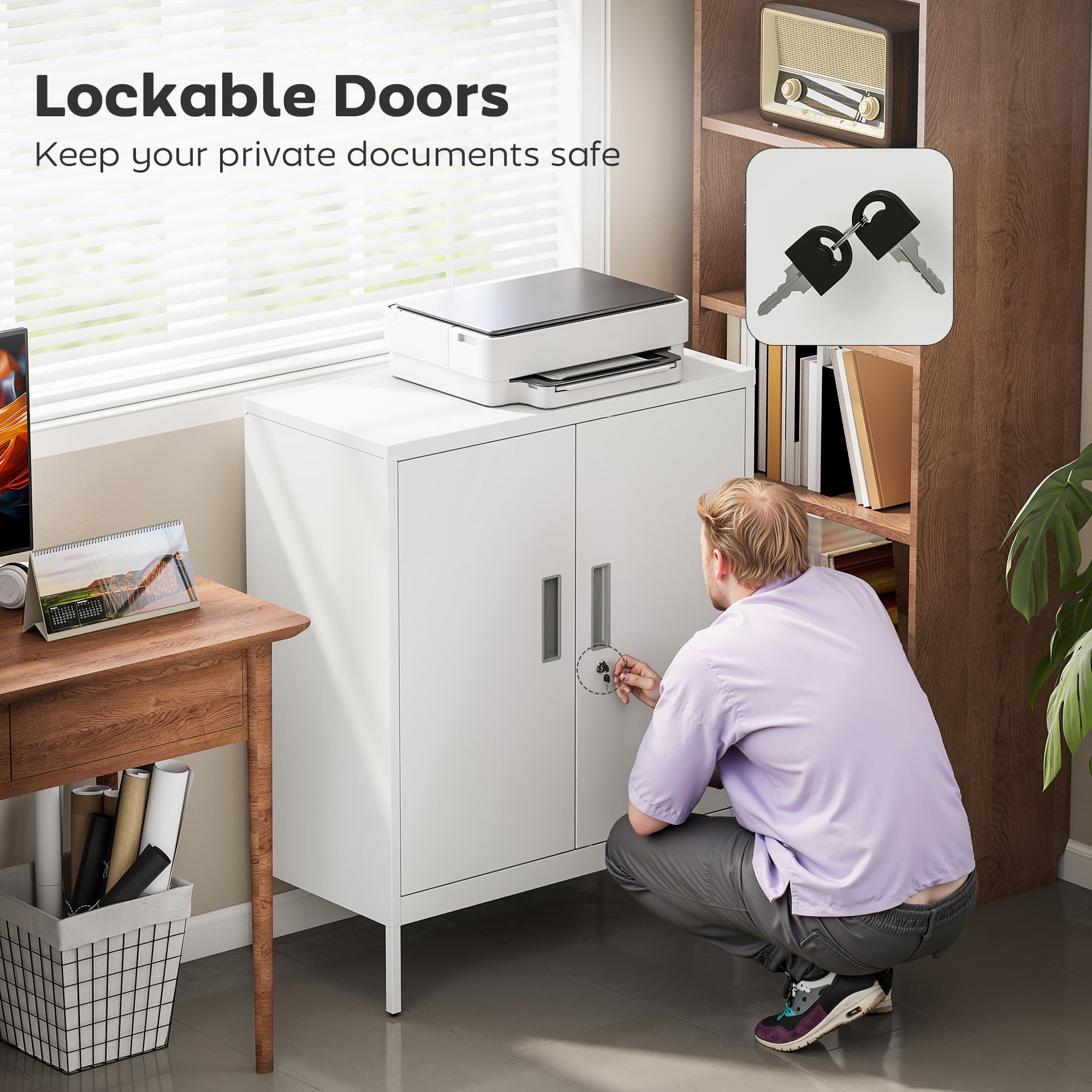 Secure White Metal Storage Cabinet for Home and Office - image 3