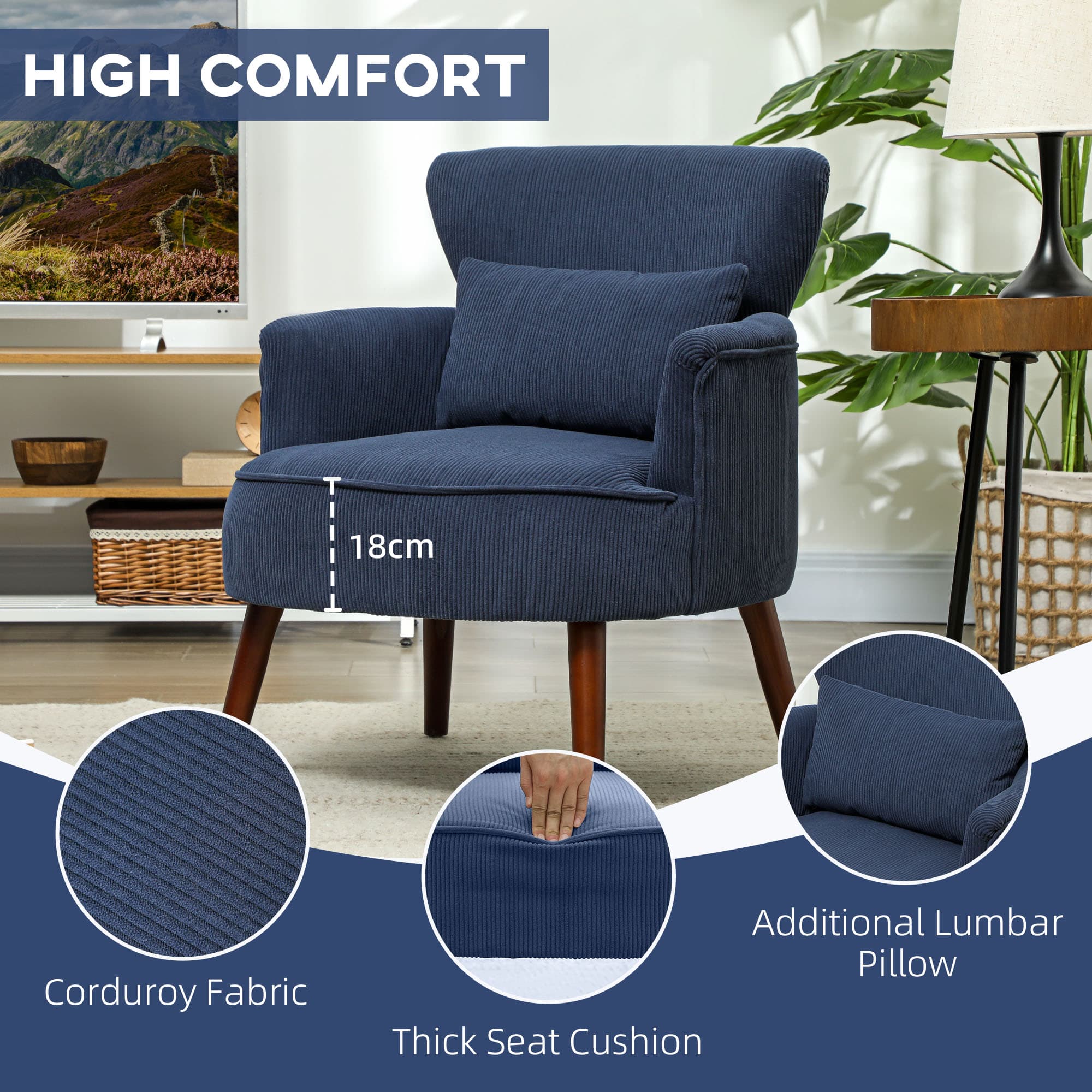 Transform Your Space with this Retro Blue Corduroy Accent Chair - image 4