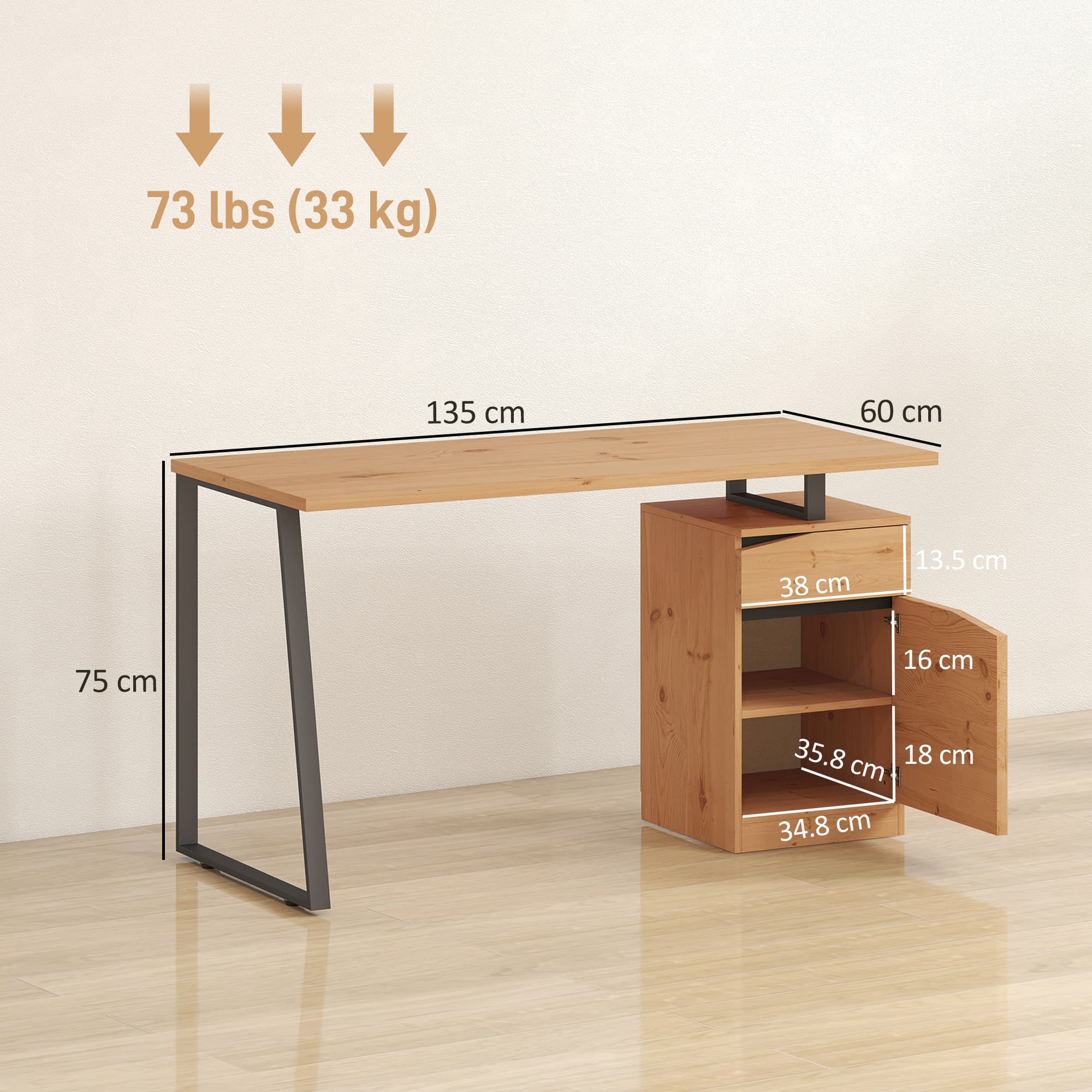 Industrial Natural Wood Computer Desk with Storage Cabinet - image 2