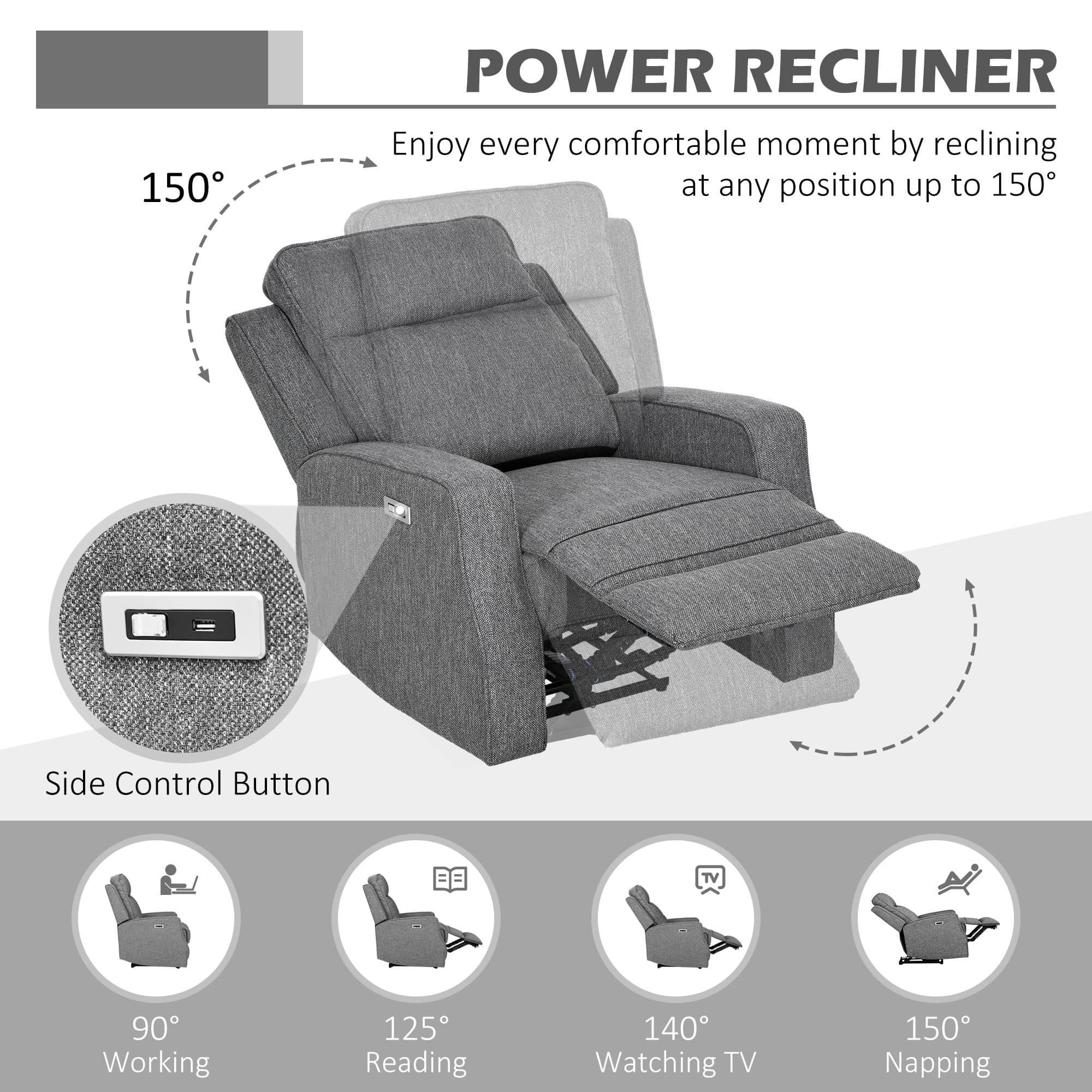 Effortless Comfort: Charcoal Grey Electric Reclining Chair - image 4