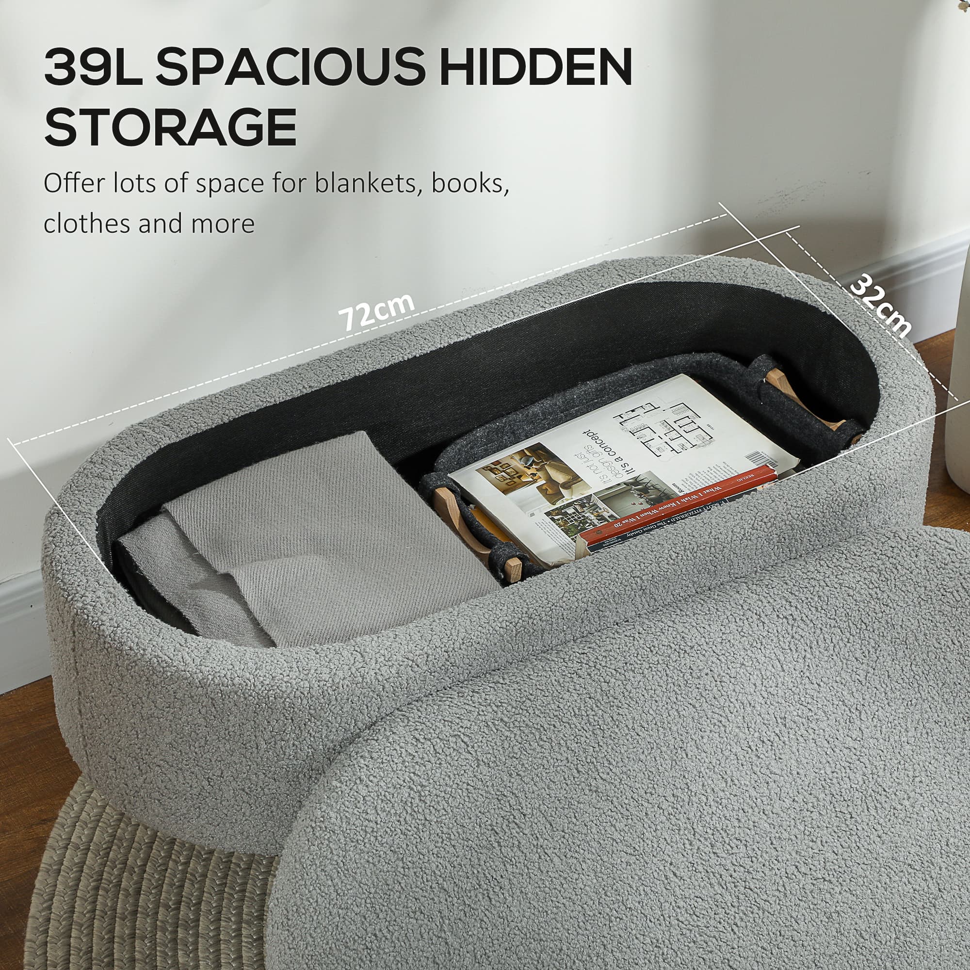 Transform Your Space with this Grey Teddy Fleece Storage Ottoman - image 5