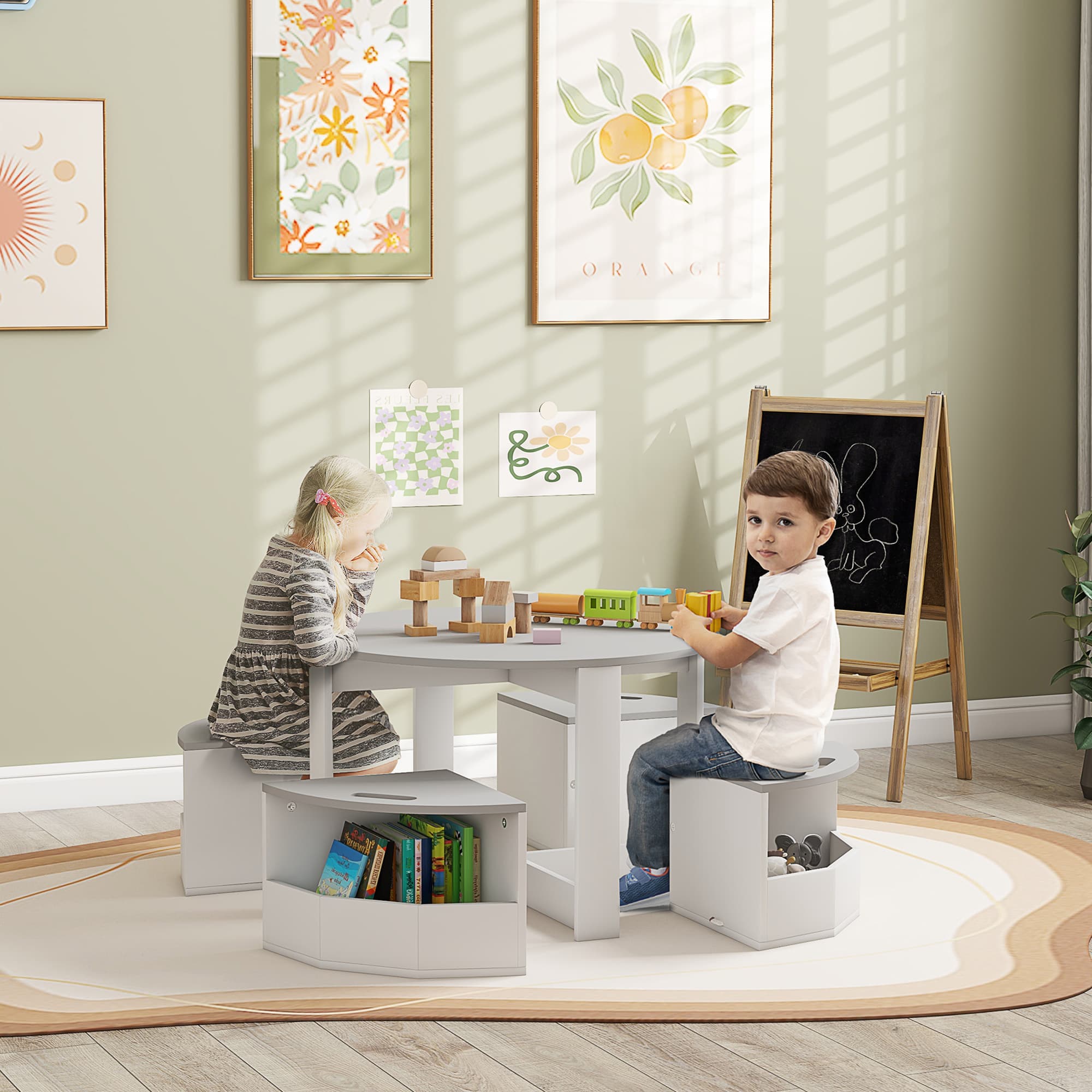Round Kids' Activity Table and Chair Set with Built-In Storage - image 3
