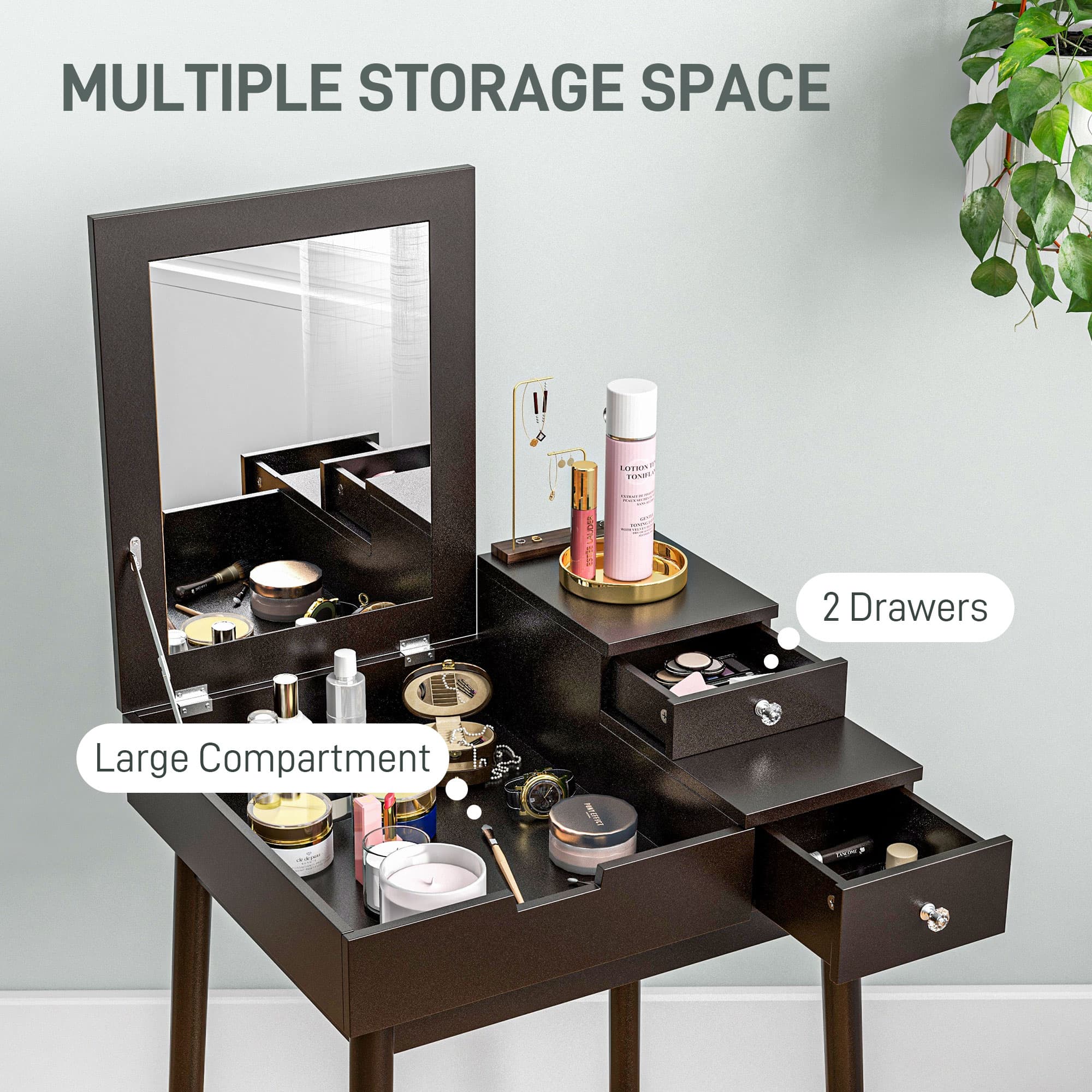 Compact Black Vanity Desk with Flip-Up Mirror and Drawers - image 5