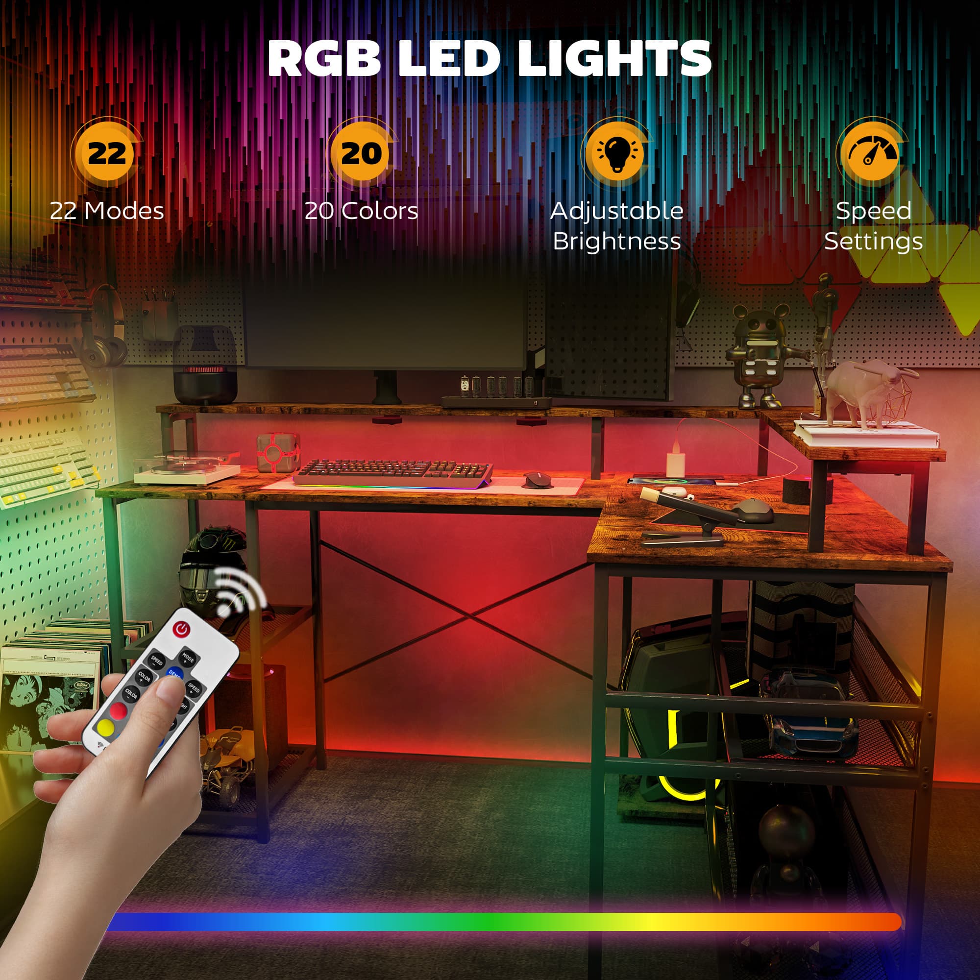 L-Shape Gaming Desk — Adjustable RGB LEDs, USB Ports and Storage - image 1