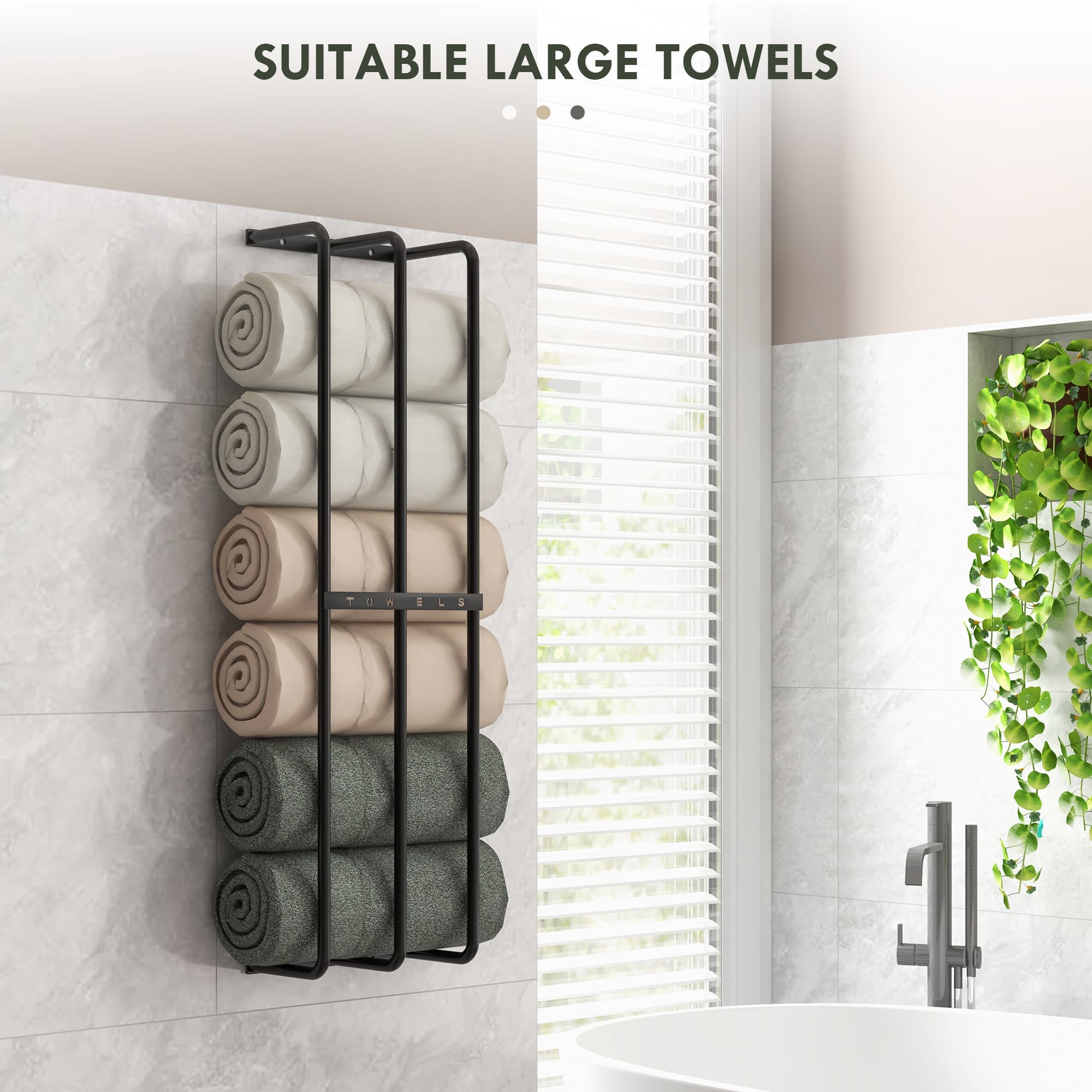 Wall-Mounted Black Metal Rack That Holds Six Full-Size Towels - image 9