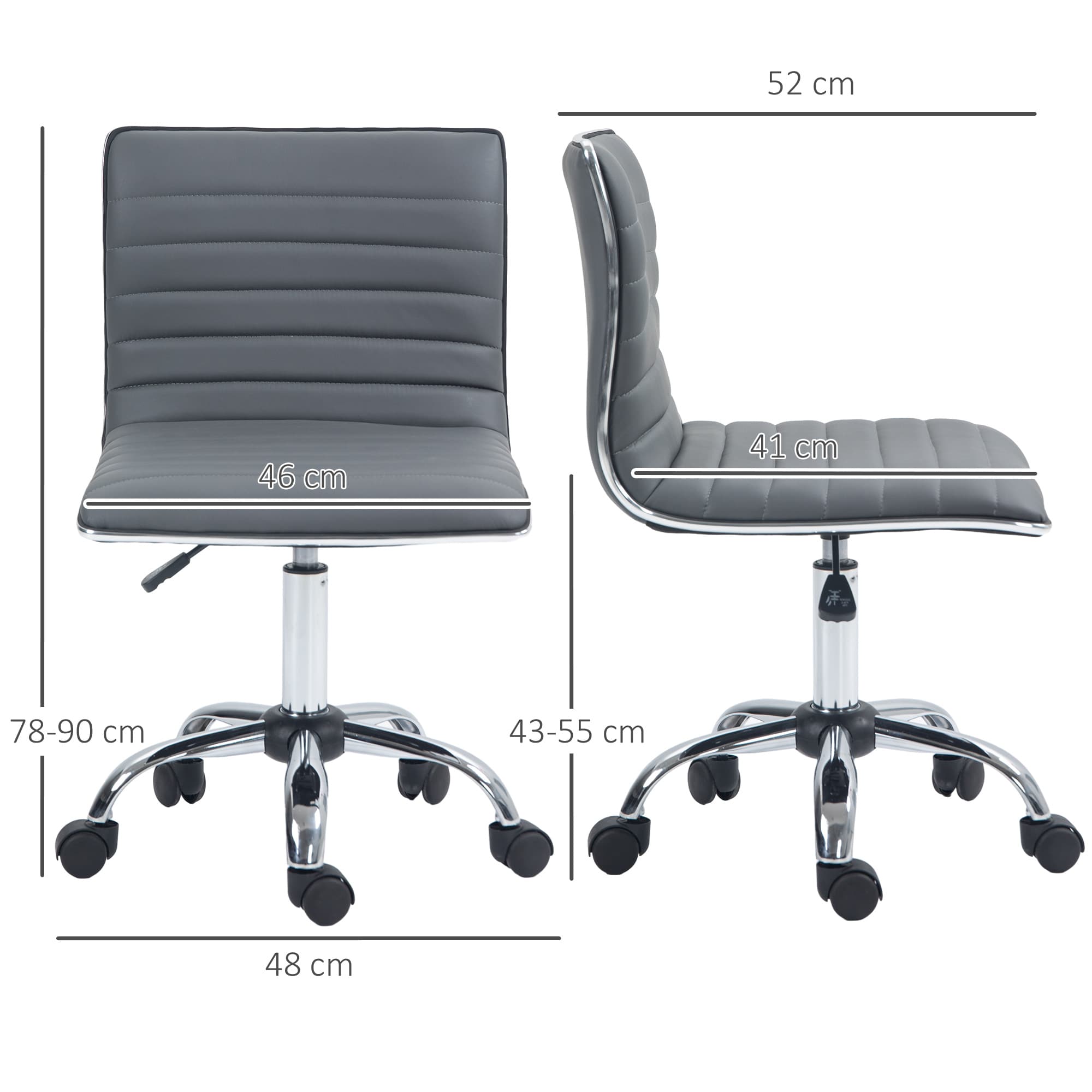 Armless Faux Leather Swivel Office Chair, Dark Grey - image 4