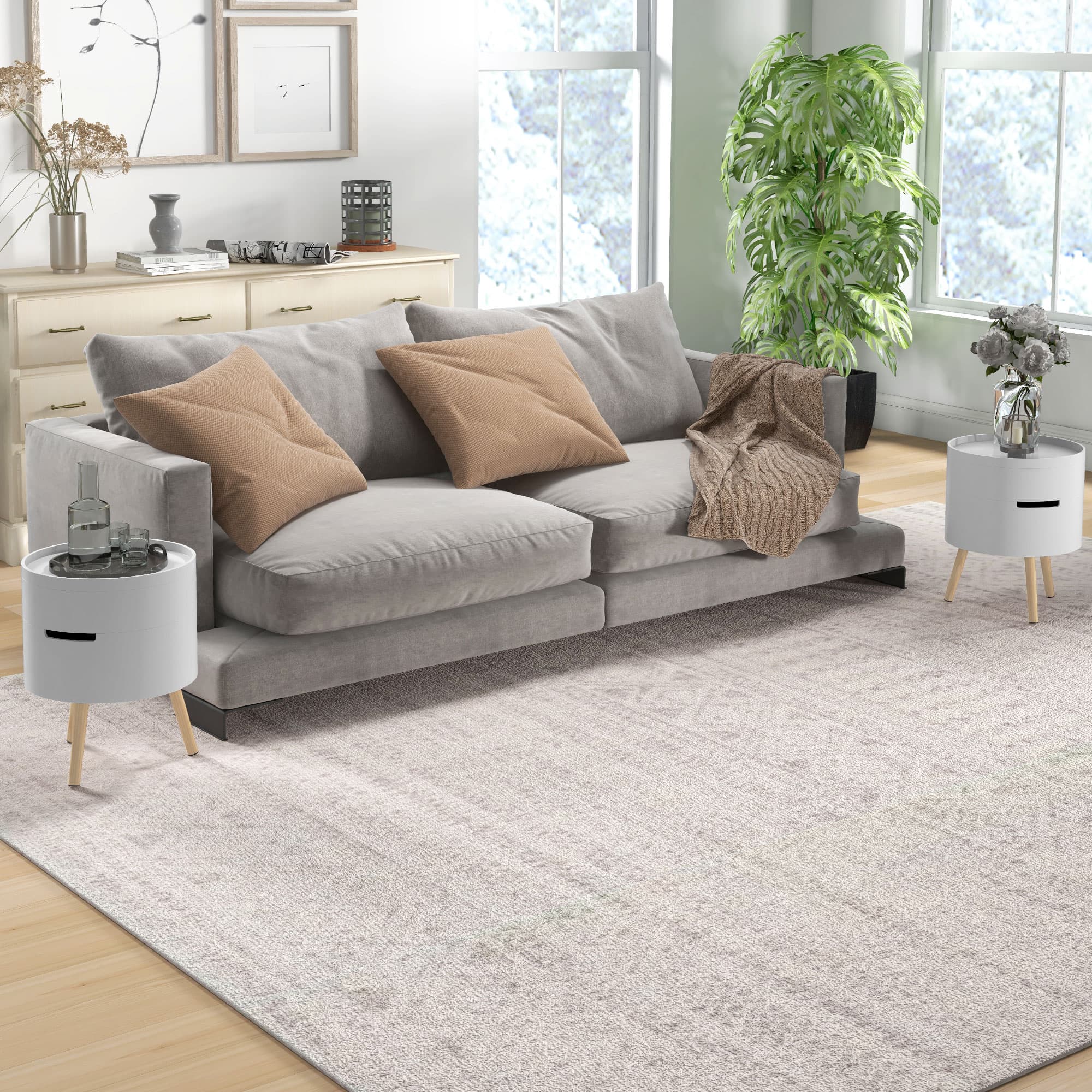 Pair of Round White Side Tables with Hidden Compartment - image 9