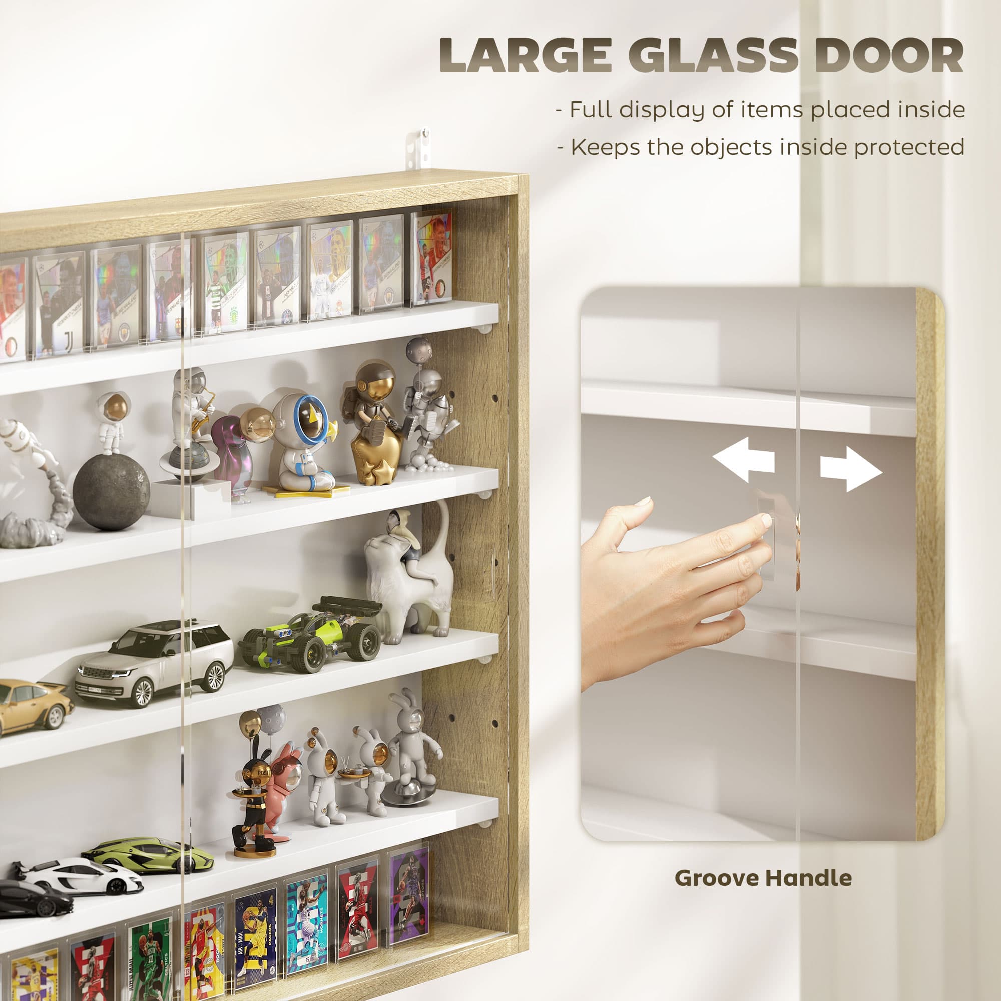 Wall-Mounted Display Cabinet with 4 Shelves and Sliding Glass Doors - image 3