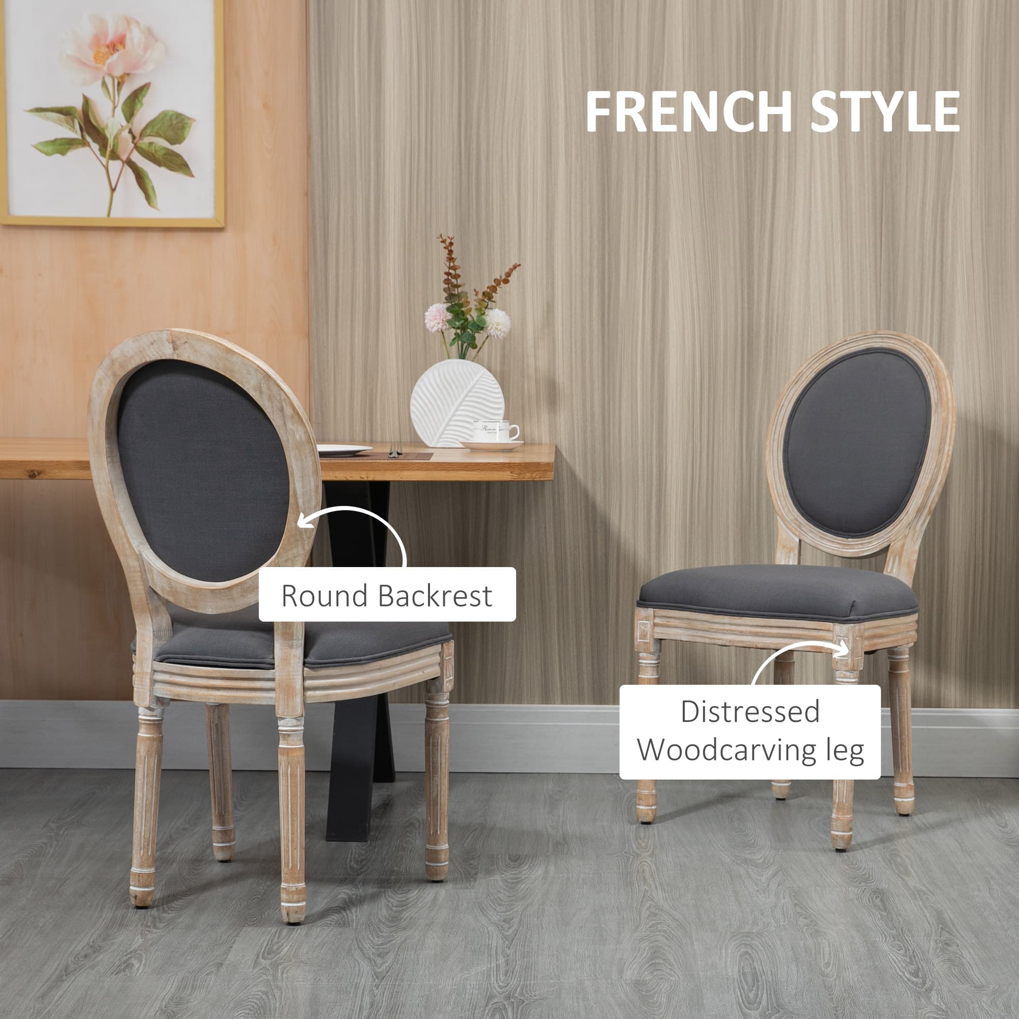 Two French-Inspired Dining Chairs with Carved Wood Frame - image 3