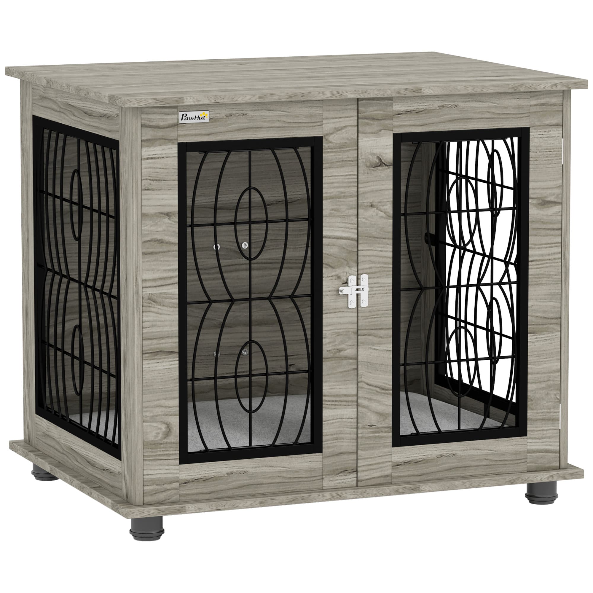 PawHut Indoor Dog Crate End Table with Lockable Doors - Grey