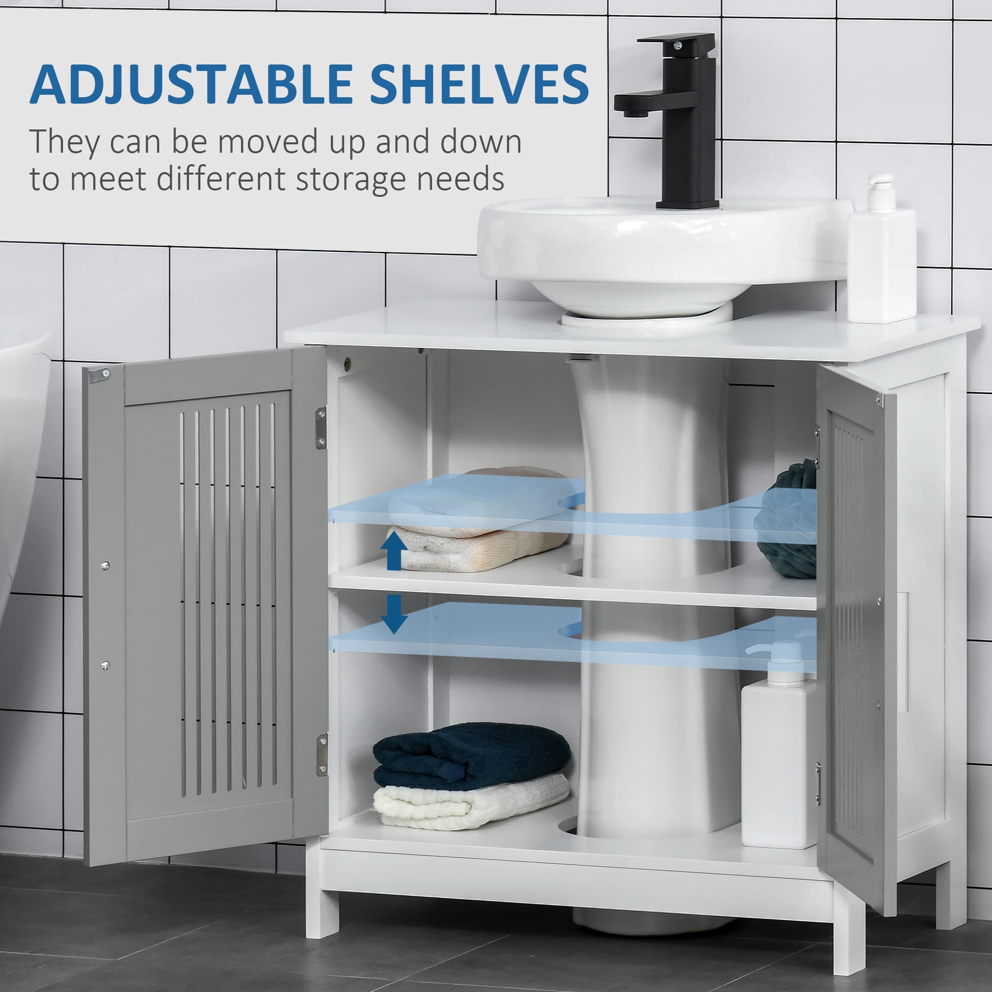 Grey Under-Sink Cabinet with Slatted Double Doors - image 2