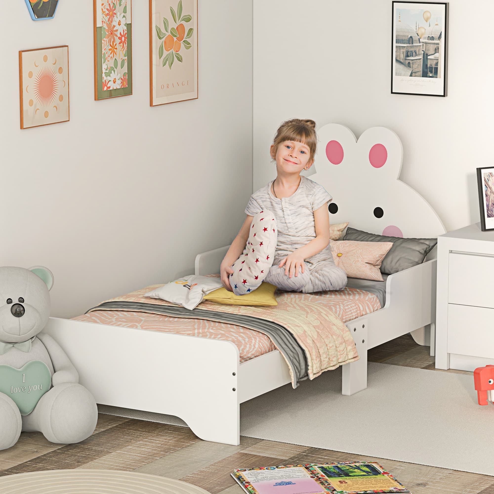Rabbit-Design Toddler Bed with Safety Side Rails - image 1