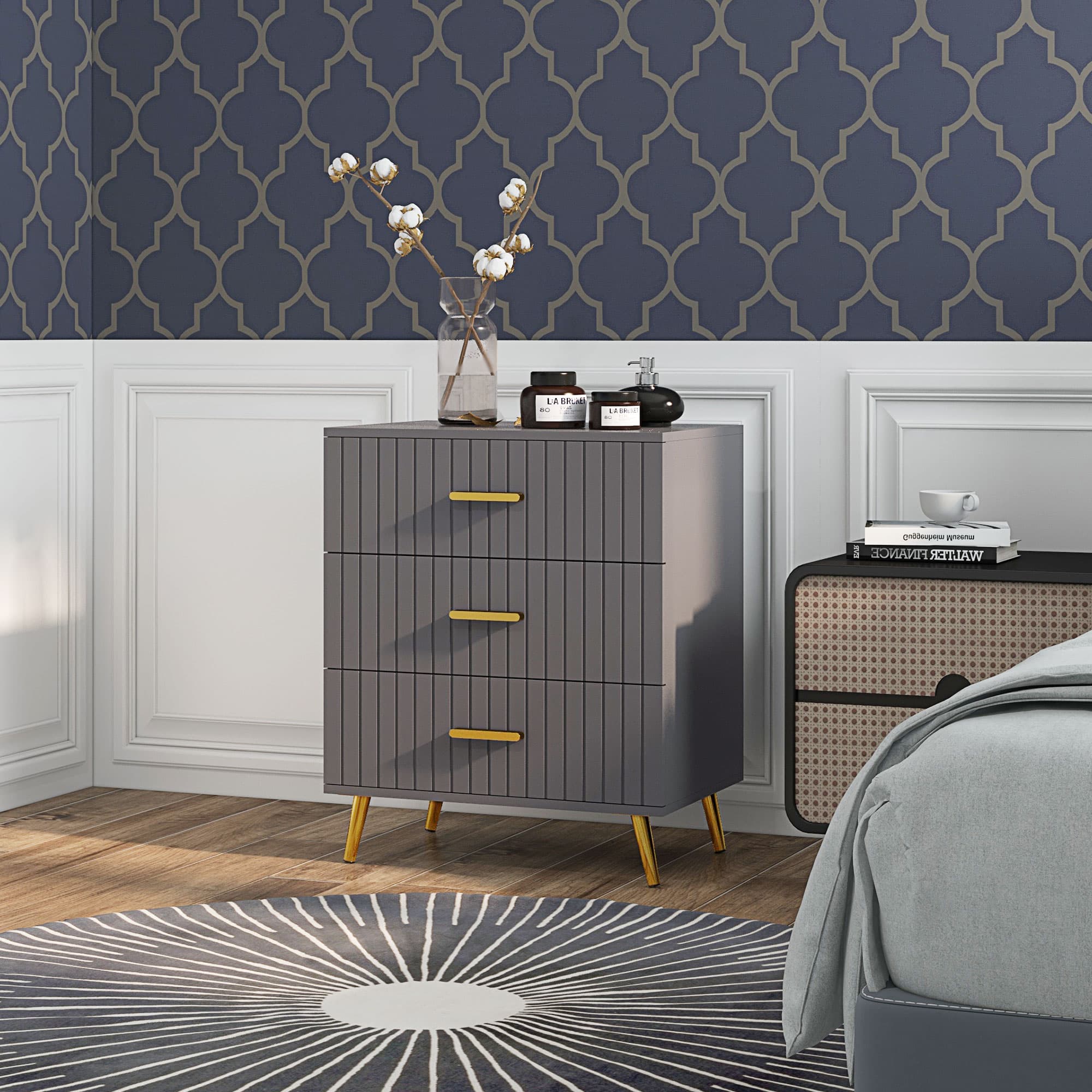 Grey and Gold 3-Drawer Dresser for Elegant Bedroom Storage - image 4