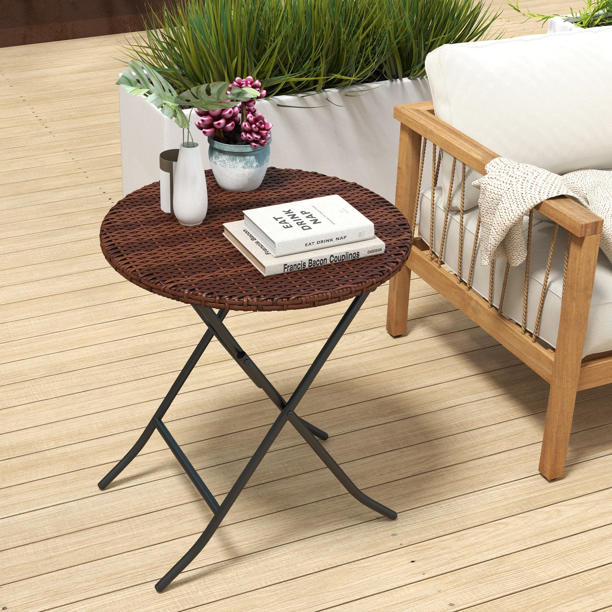 Foldable Rattan Garden Table for Patio Drinks - image 10