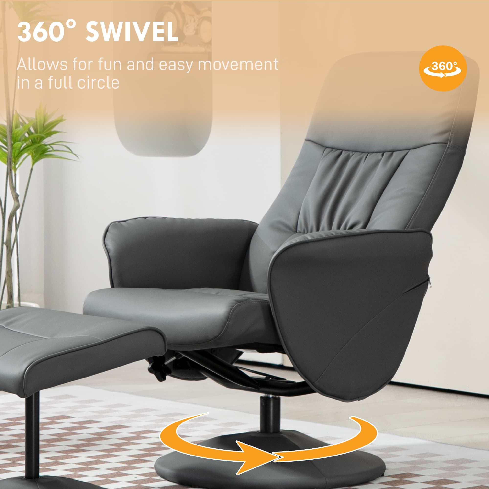 Grey Swivel Recliner Armchair and Matching Footstool in Faux Leather - image 3