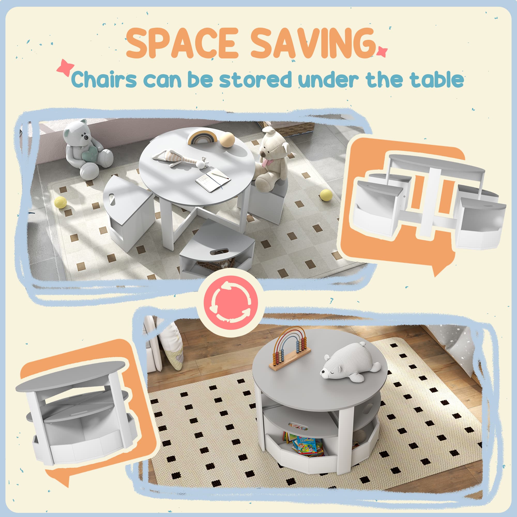 Round Kids' Activity Table and Chair Set with Built-In Storage - image 2
