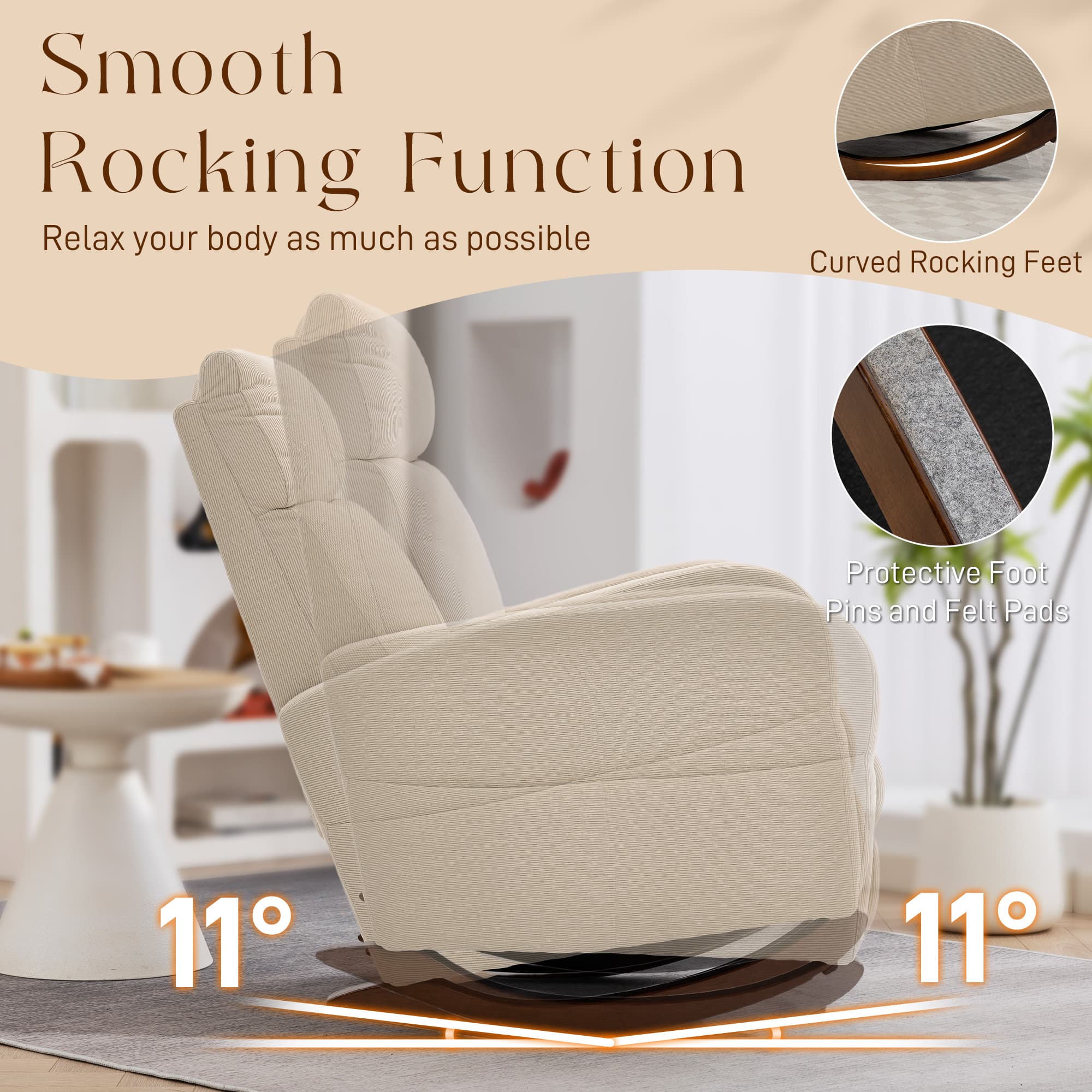Relax in Style with the Beige Corduroy Rocking Armchair - image 3