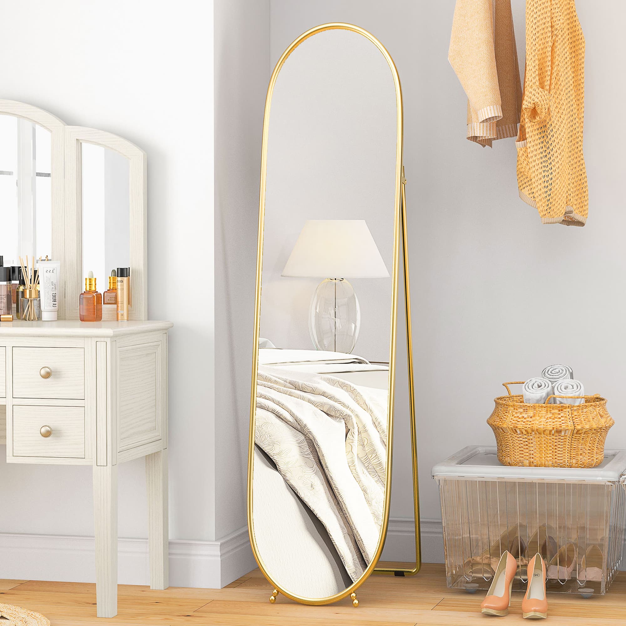 Full-Length Oval Standing Mirror with Gold Frame - image 3