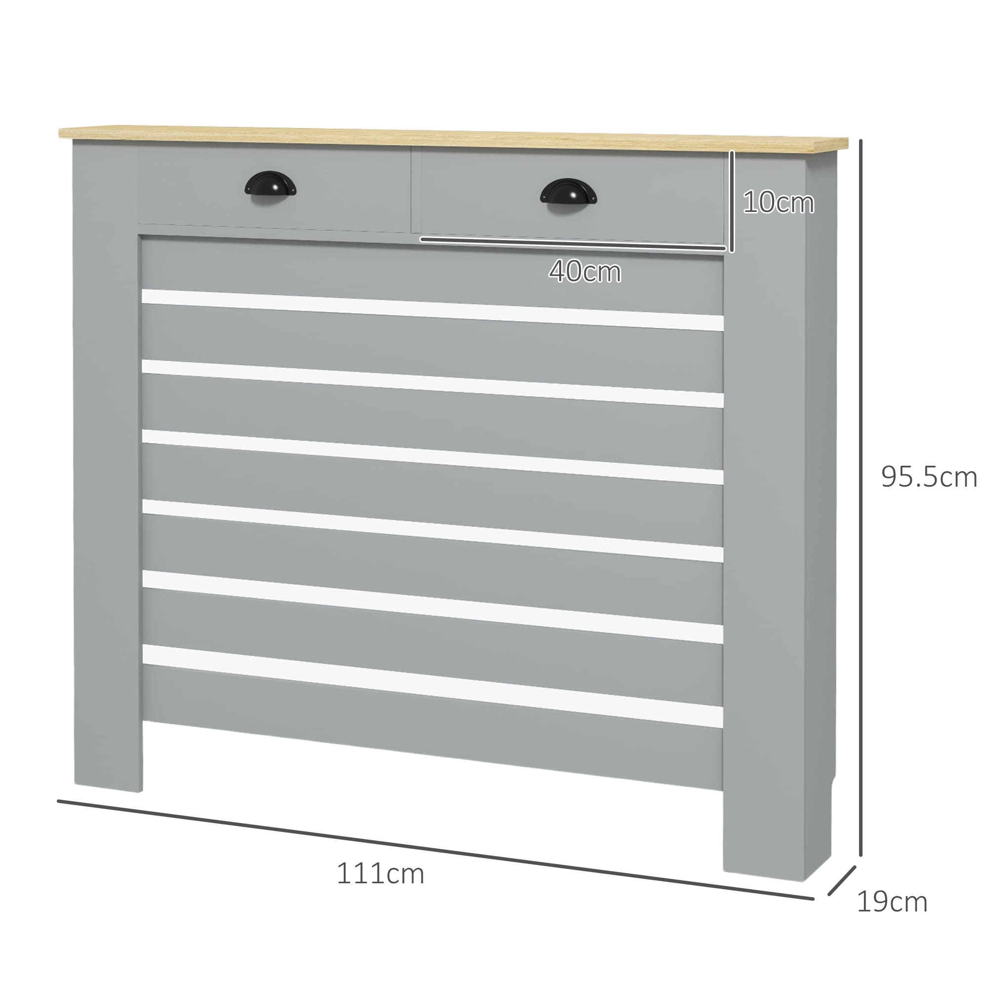 Slatted Radiator Cover with Two Drawers – Grey - image 1
