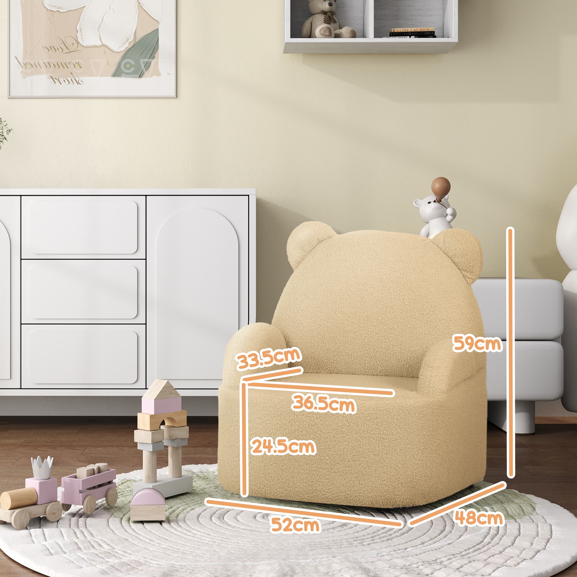 Khaki Bear-Shaped Toddler Chair with Soft Bouclé Fabric - image 5