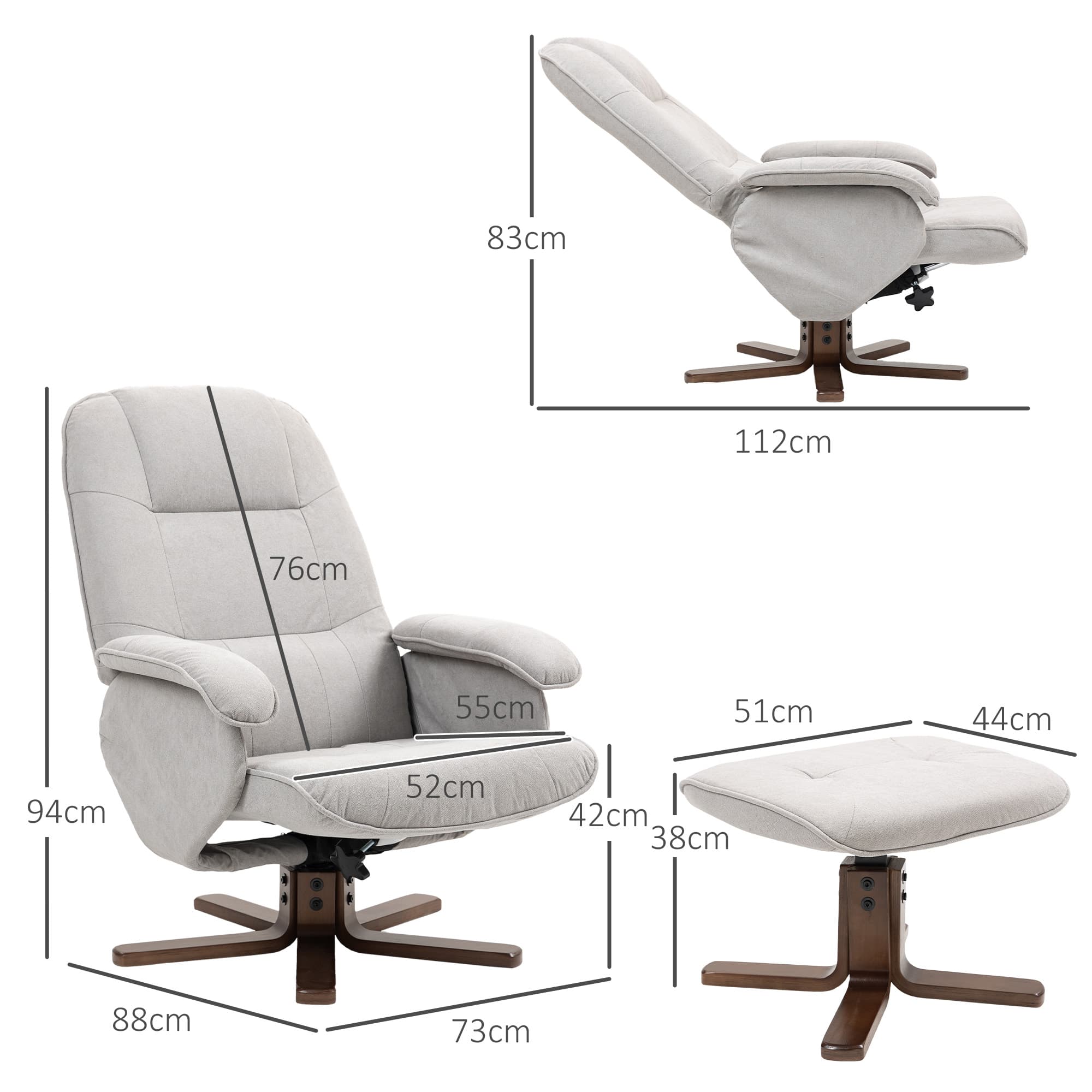 Light Grey Swivel Recliner with Footstool and Wooden Base - image 4