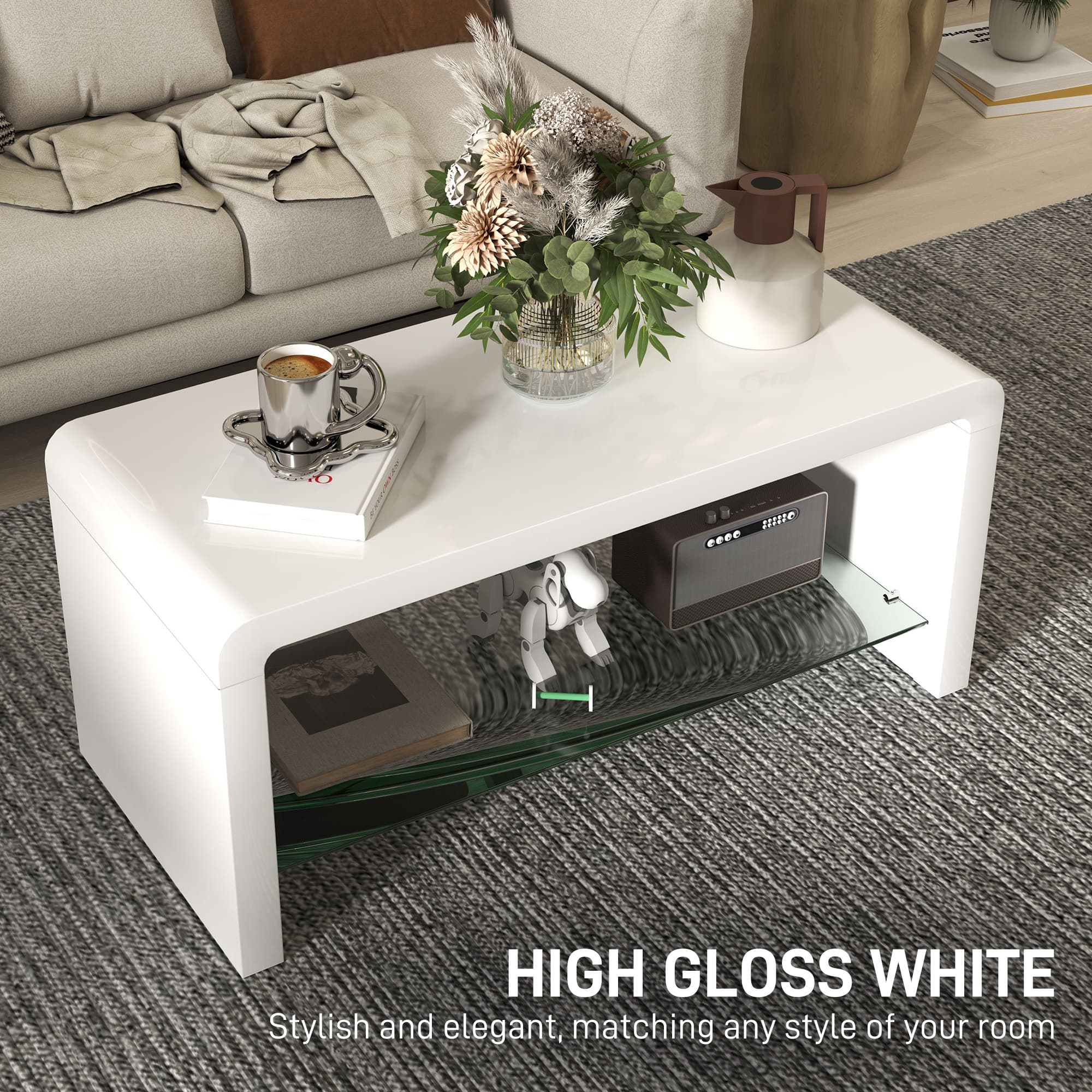 Effortless Style: Curved White High Gloss Coffee Table - image 3