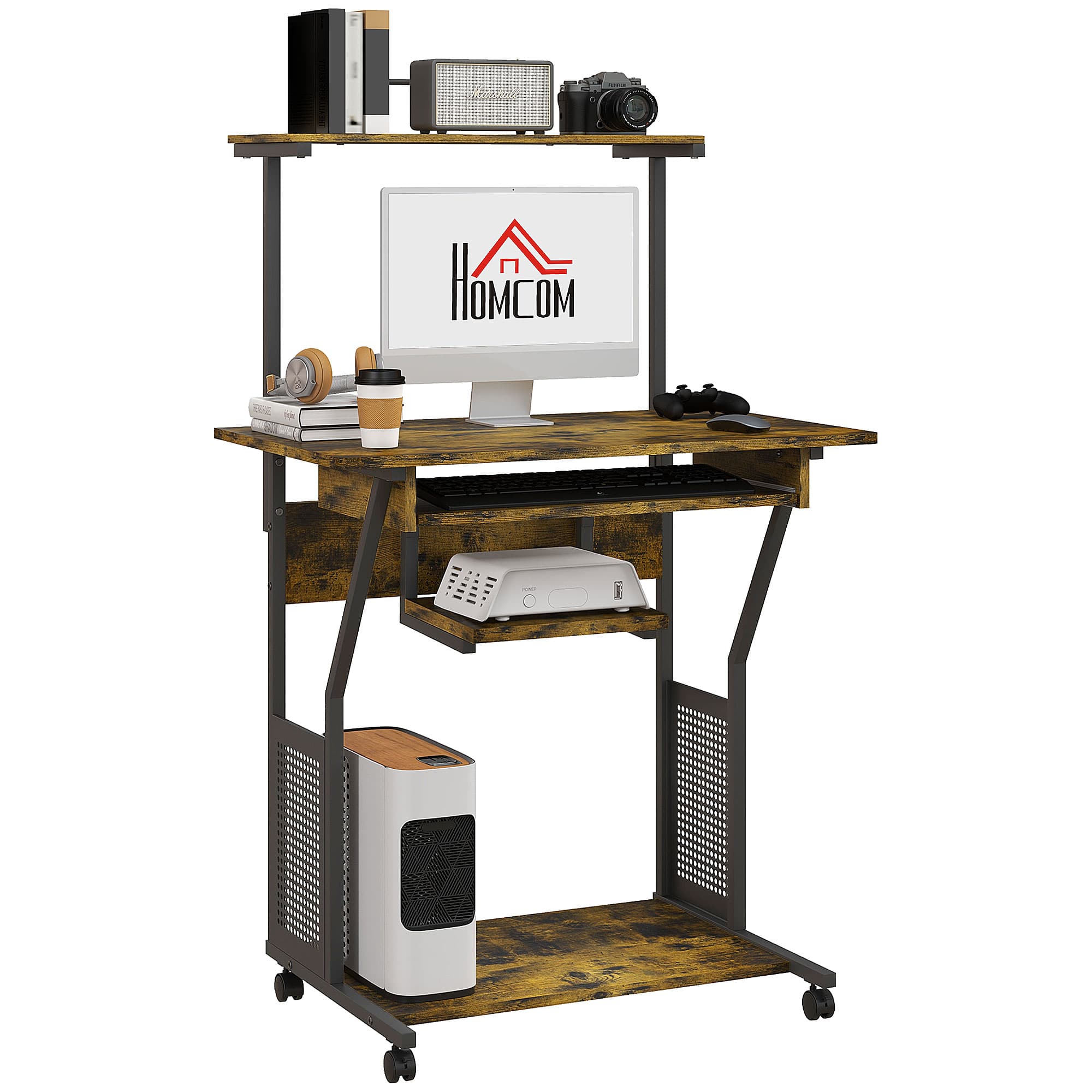 Transform Your Workspace With This Multi-Storage Desk - Rustic Brown