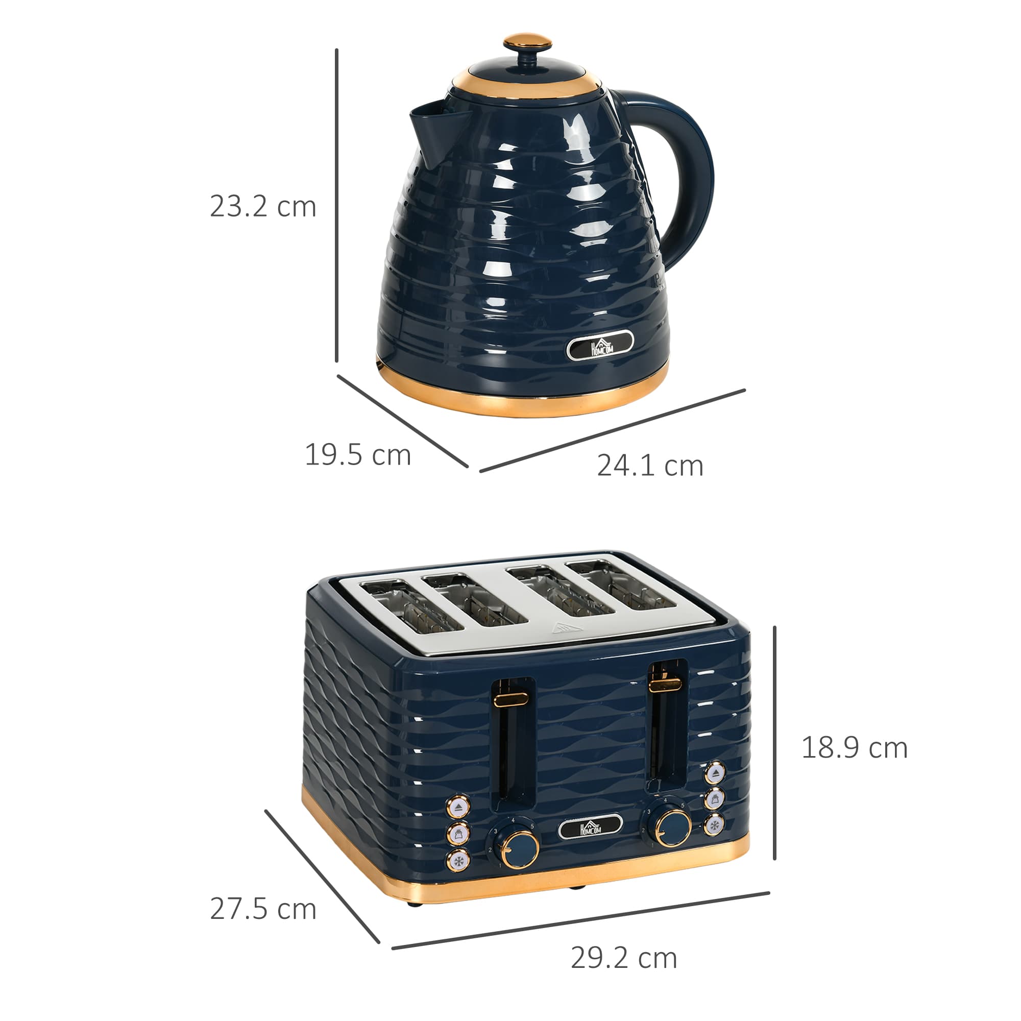 Matching Kettle and Toaster Set in Navy Blue with Gold Accents - image 5