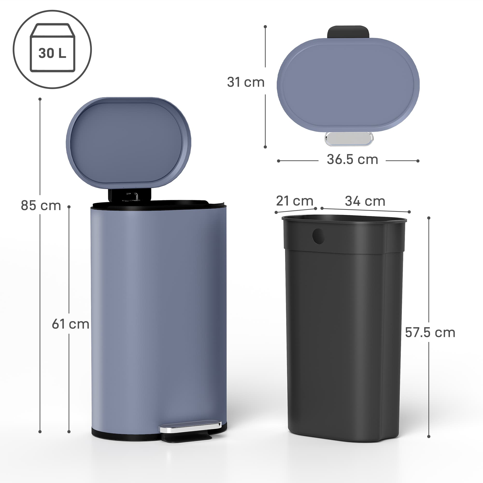 30L curved step pedal bin with silent soft-close lid - image 6