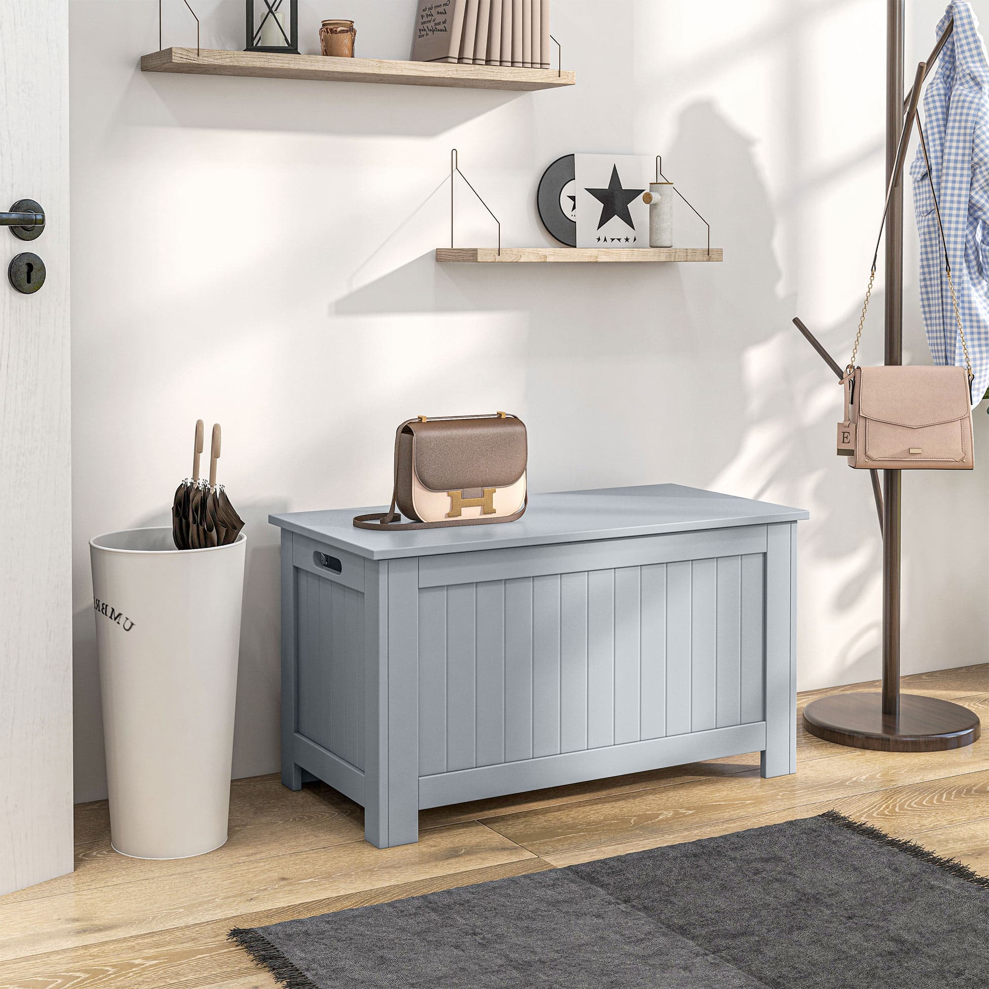 Grey Lidded Storage Chest with Safety Hinges and Carry Handles - image 2