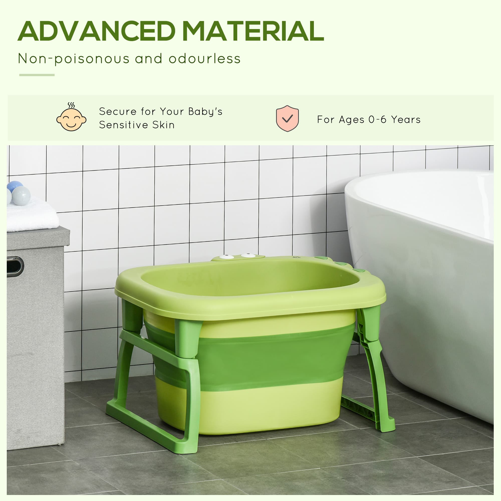 Foldable Green Baby Bathtub with Crocodile Detail - image 8
