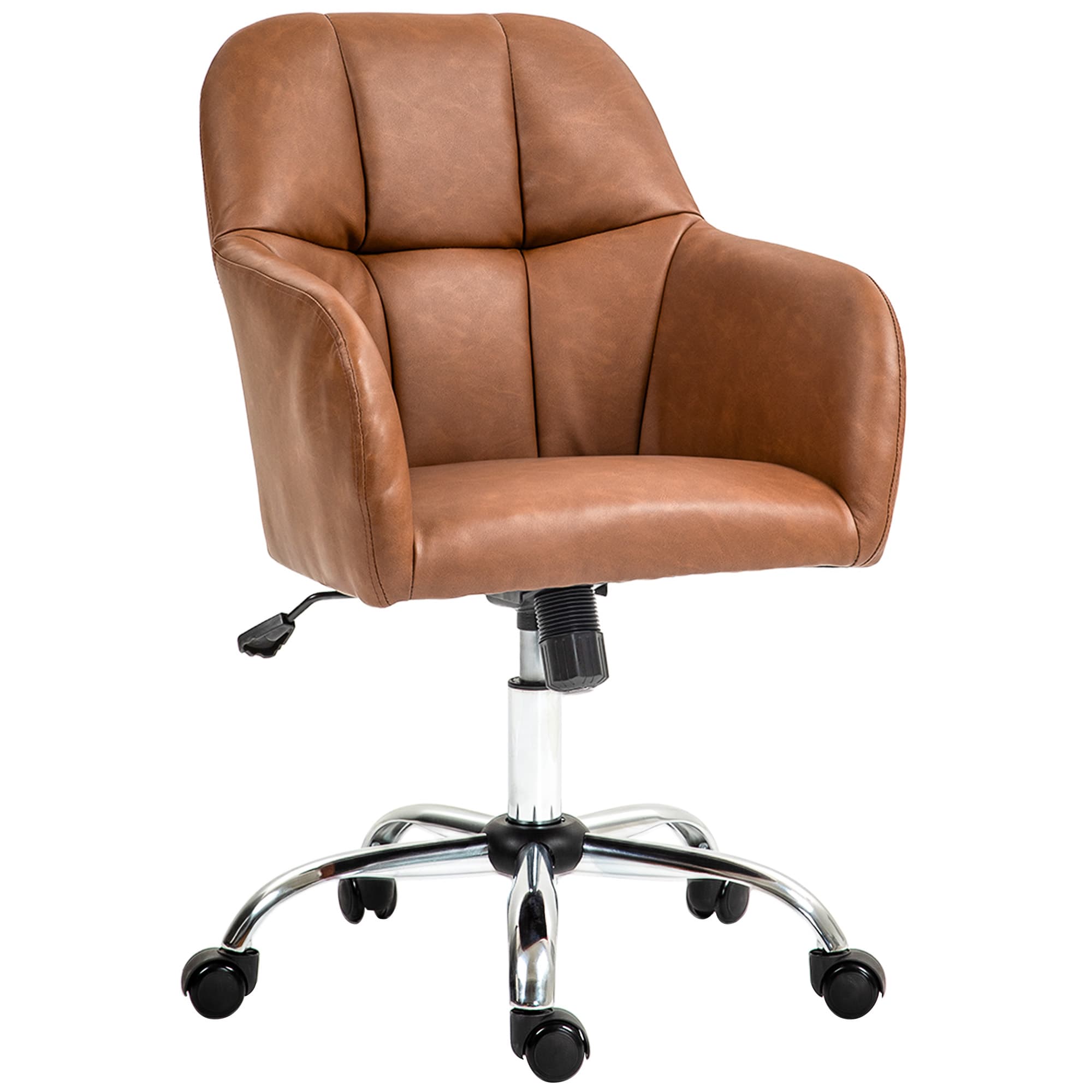 Tan Faux Leather Tub Office Chair on Chrome Five-Star Base - Brown