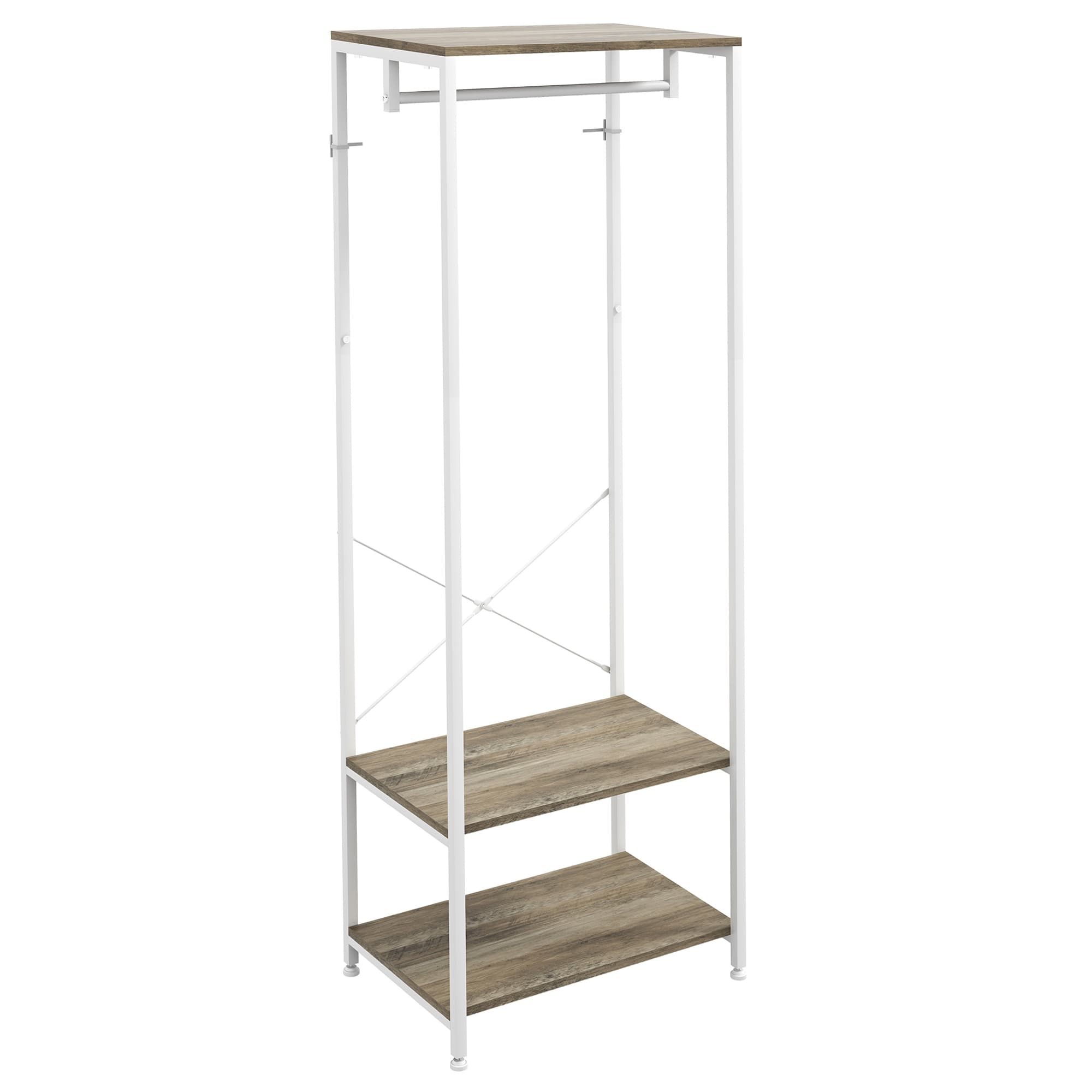 Coat Rack and Shoe Shelves for Hallways, White - Grey and White