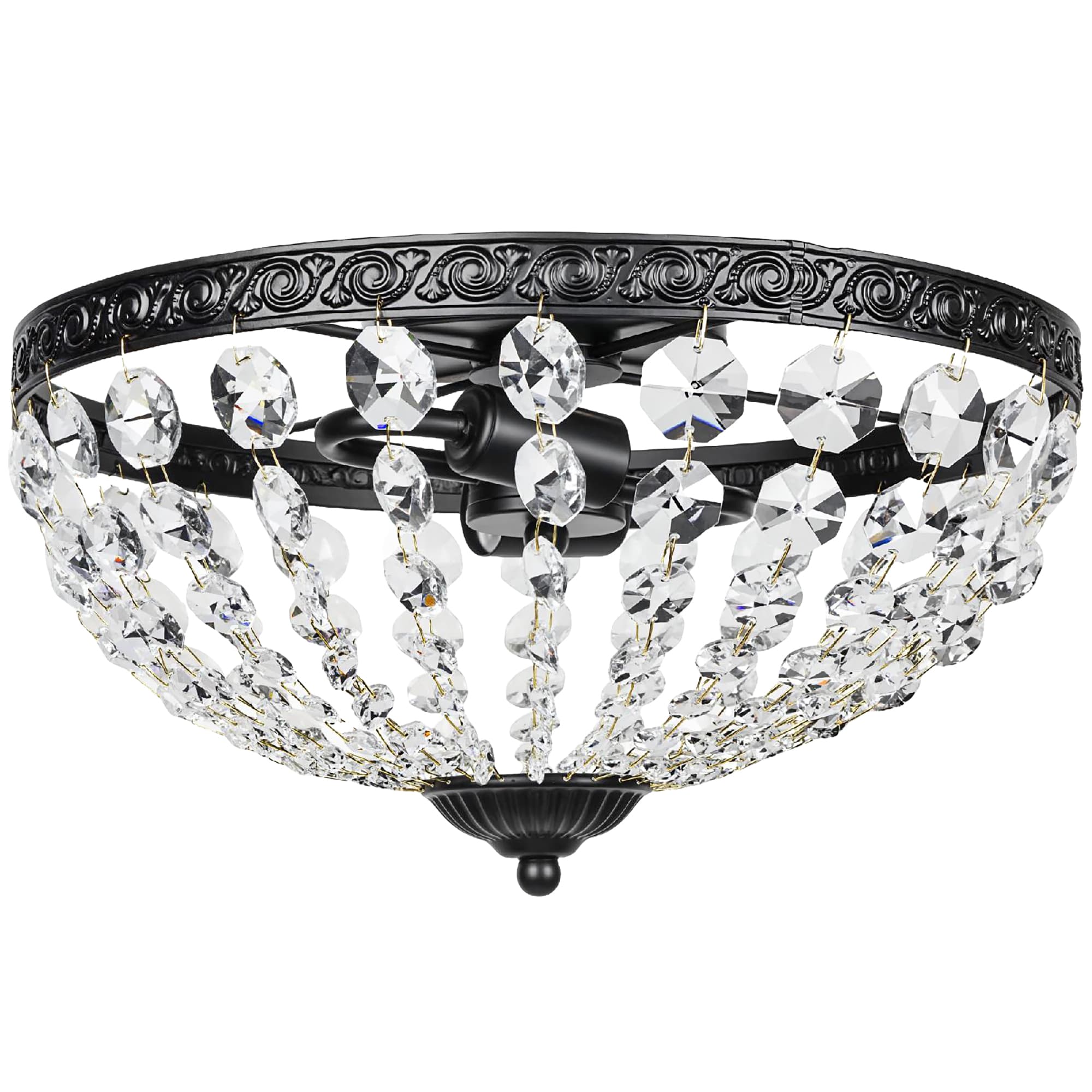 Crystal Ceiling Light with 168 Octagonal Beads, Black Frame - Black