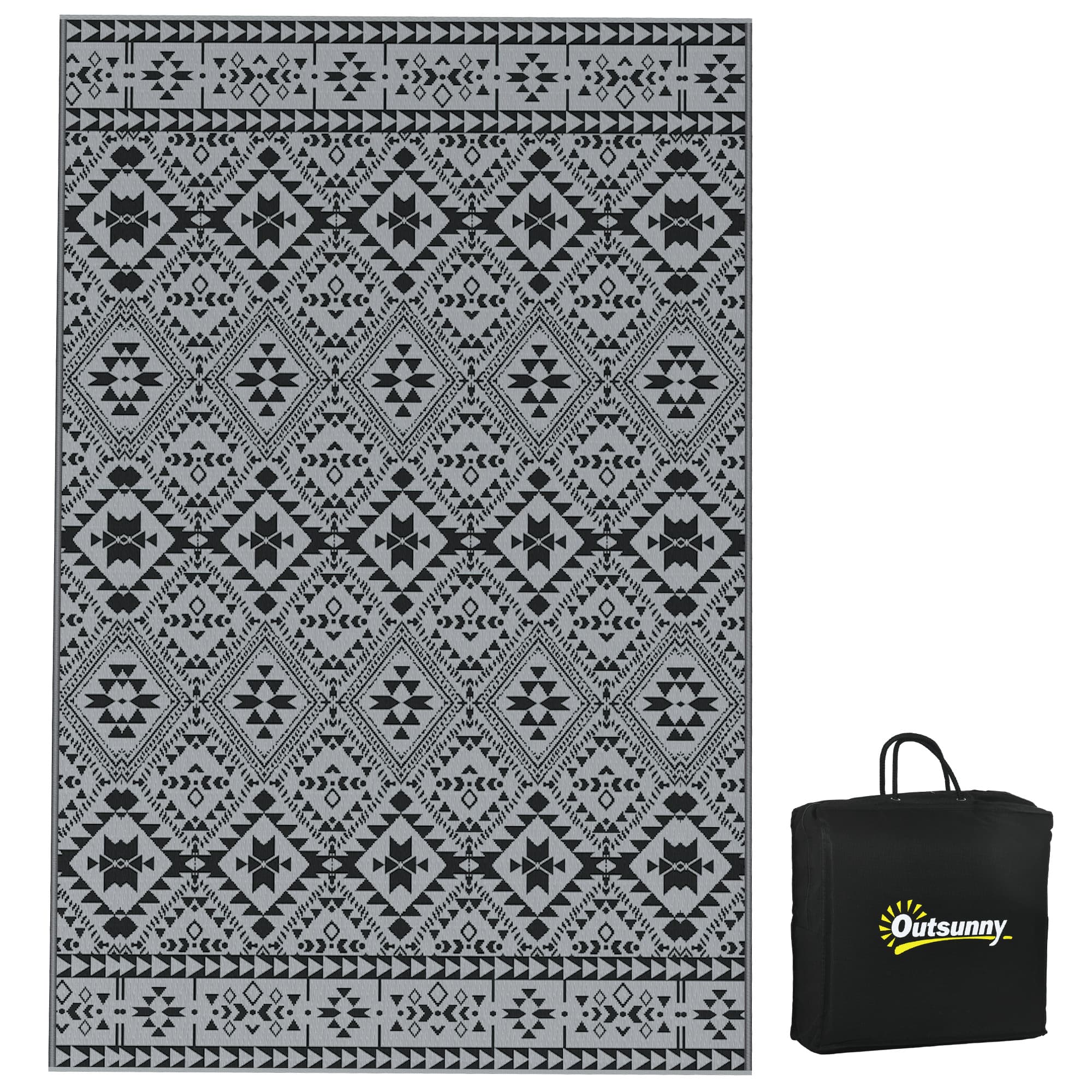 182 x 274cm Black and Grey Reversible Patterned Outdoor Rug - image 10