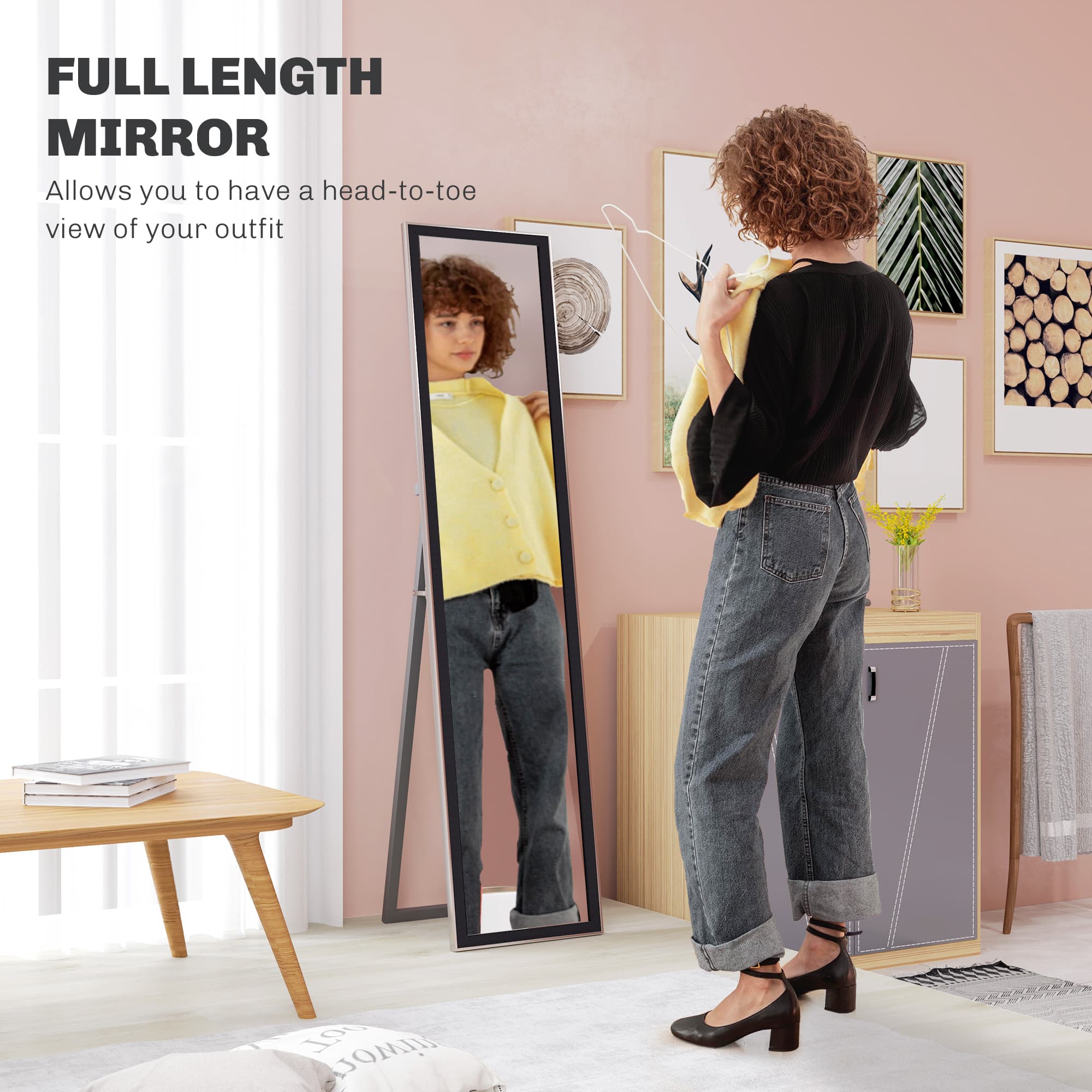 Full-Length Standing Mirror With Black Frame – 157cm - image 2