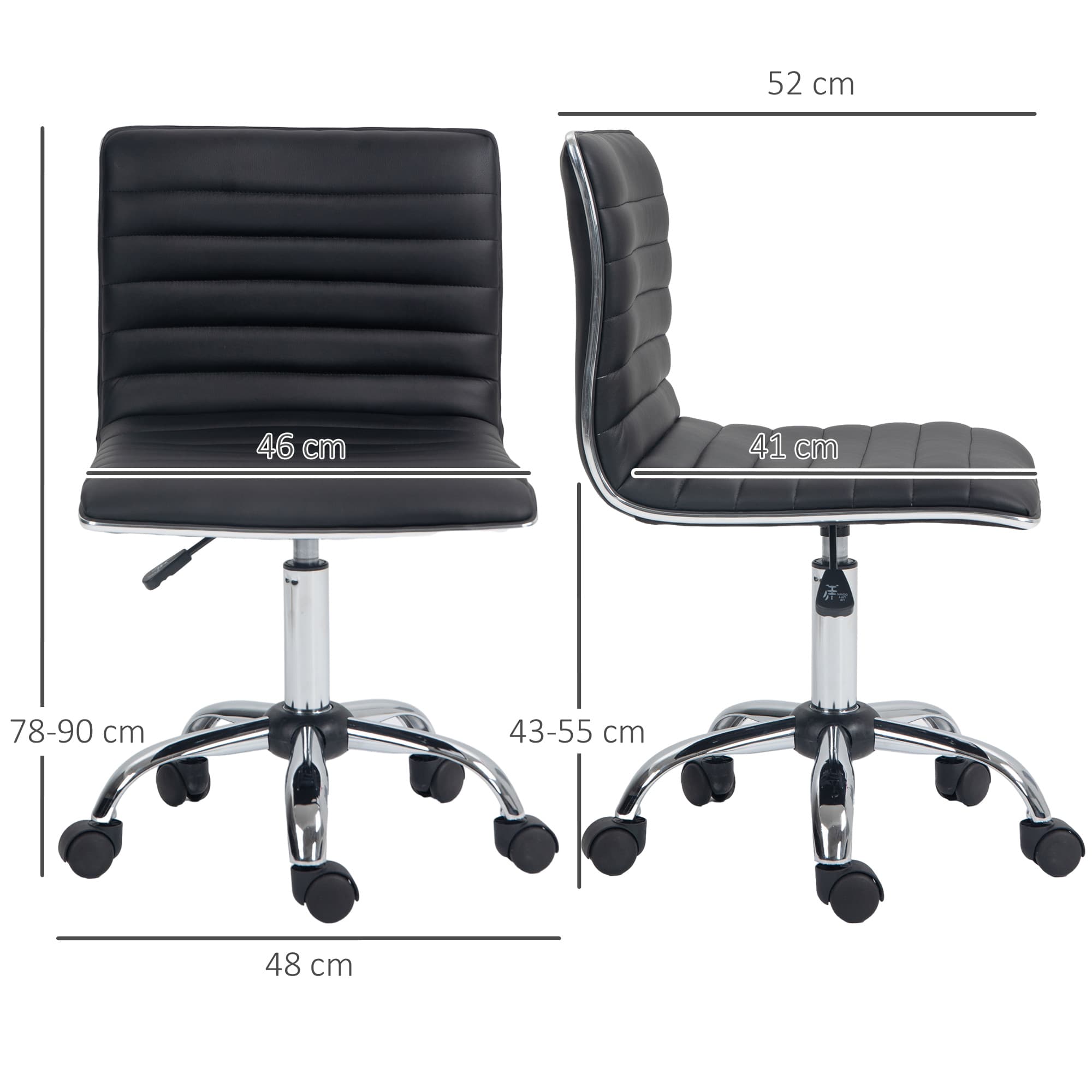 Armless Faux Leather Swivel Office Chair in Black - image 4