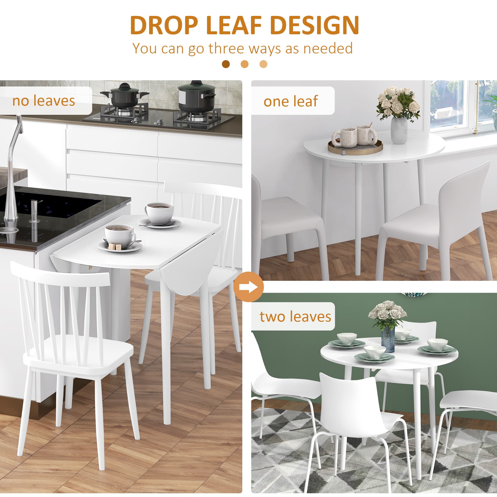 Round Drop Leaf Table for Four — White, Compact Dining - image 2
