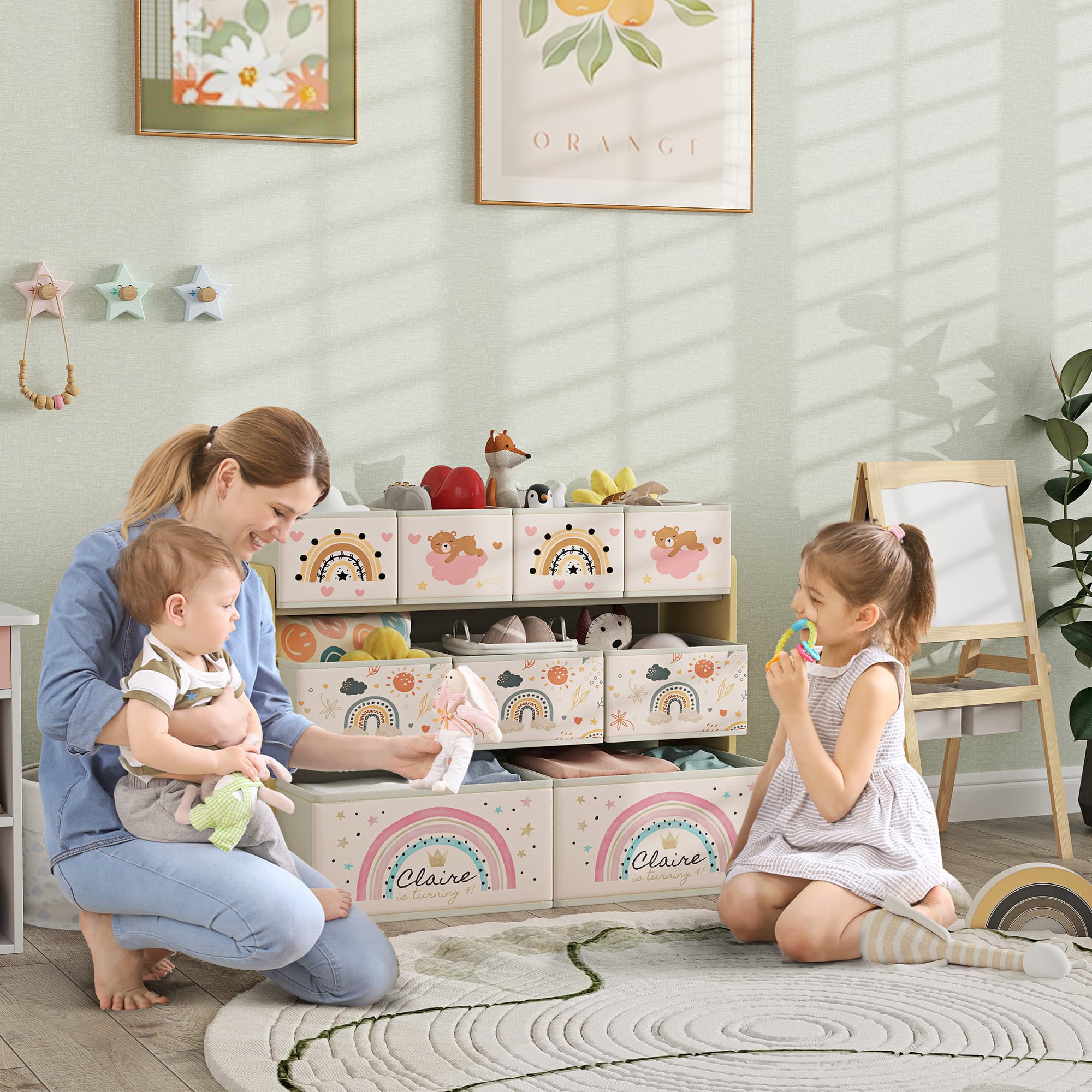 Kids 3-Tier Storage With 9 Rainbow-Print Fabric Boxes - image 5