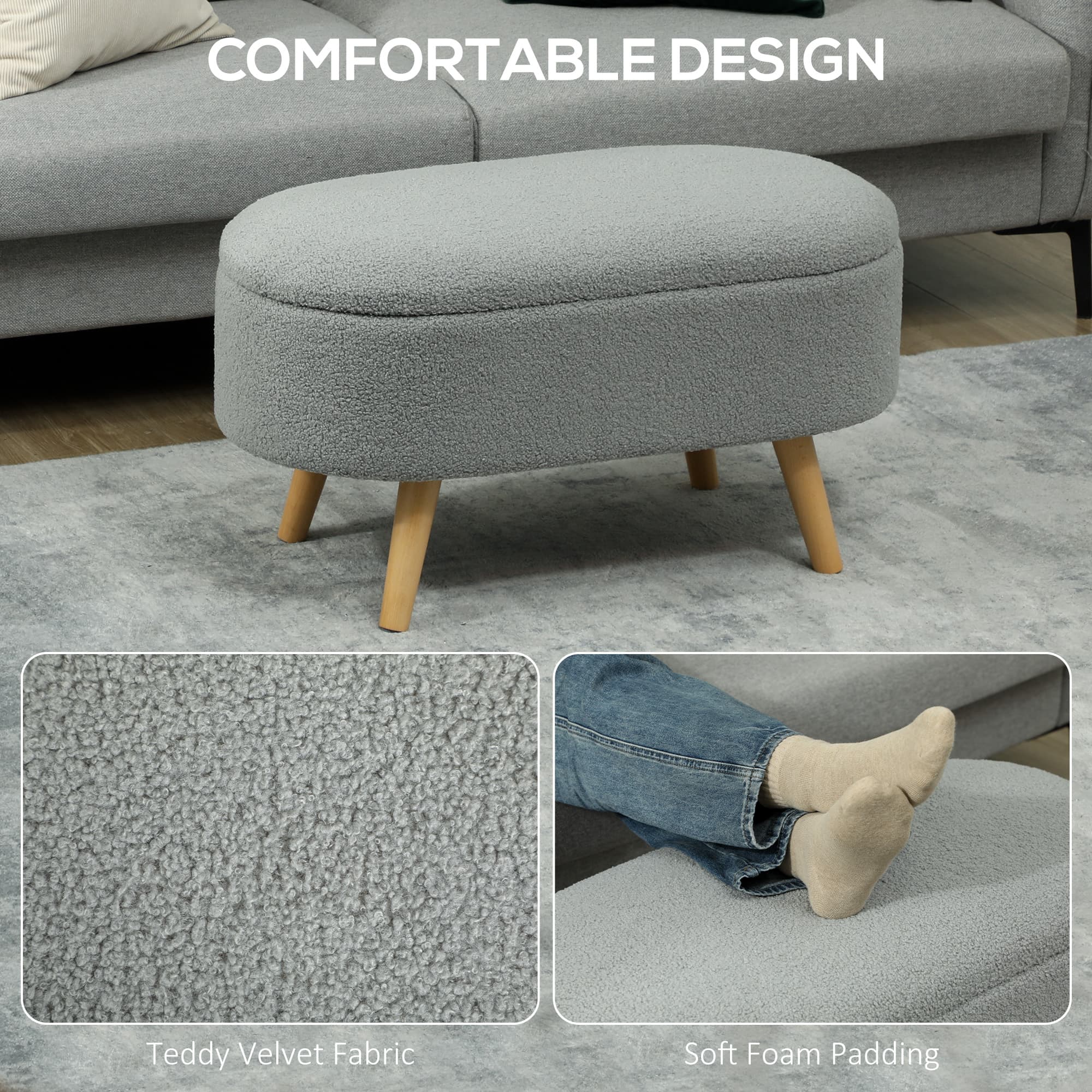 Transform Your Space with this Grey Teddy Fleece Storage Ottoman - image 3
