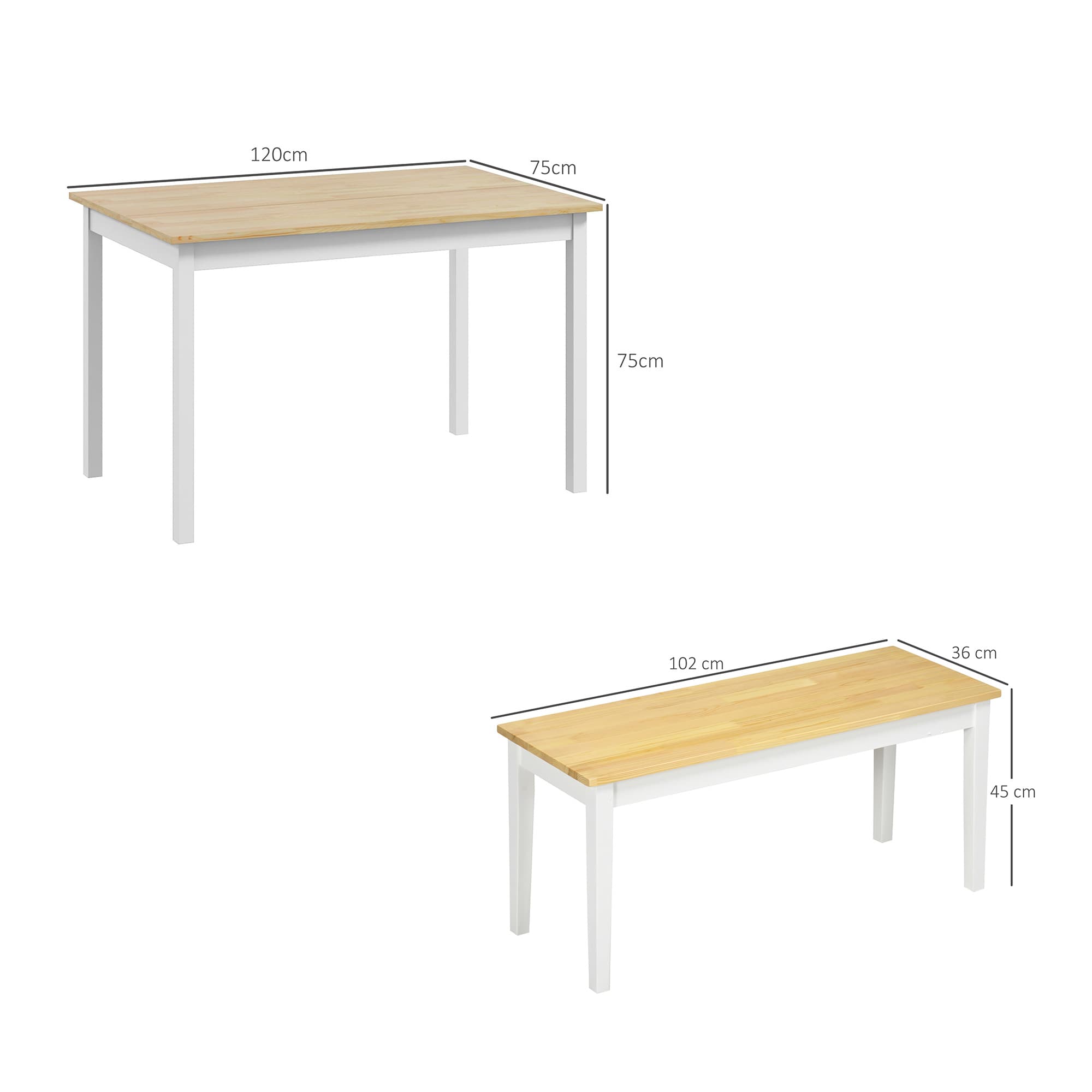 Pine Dining Table and Bench Set in Natural and White - image 1