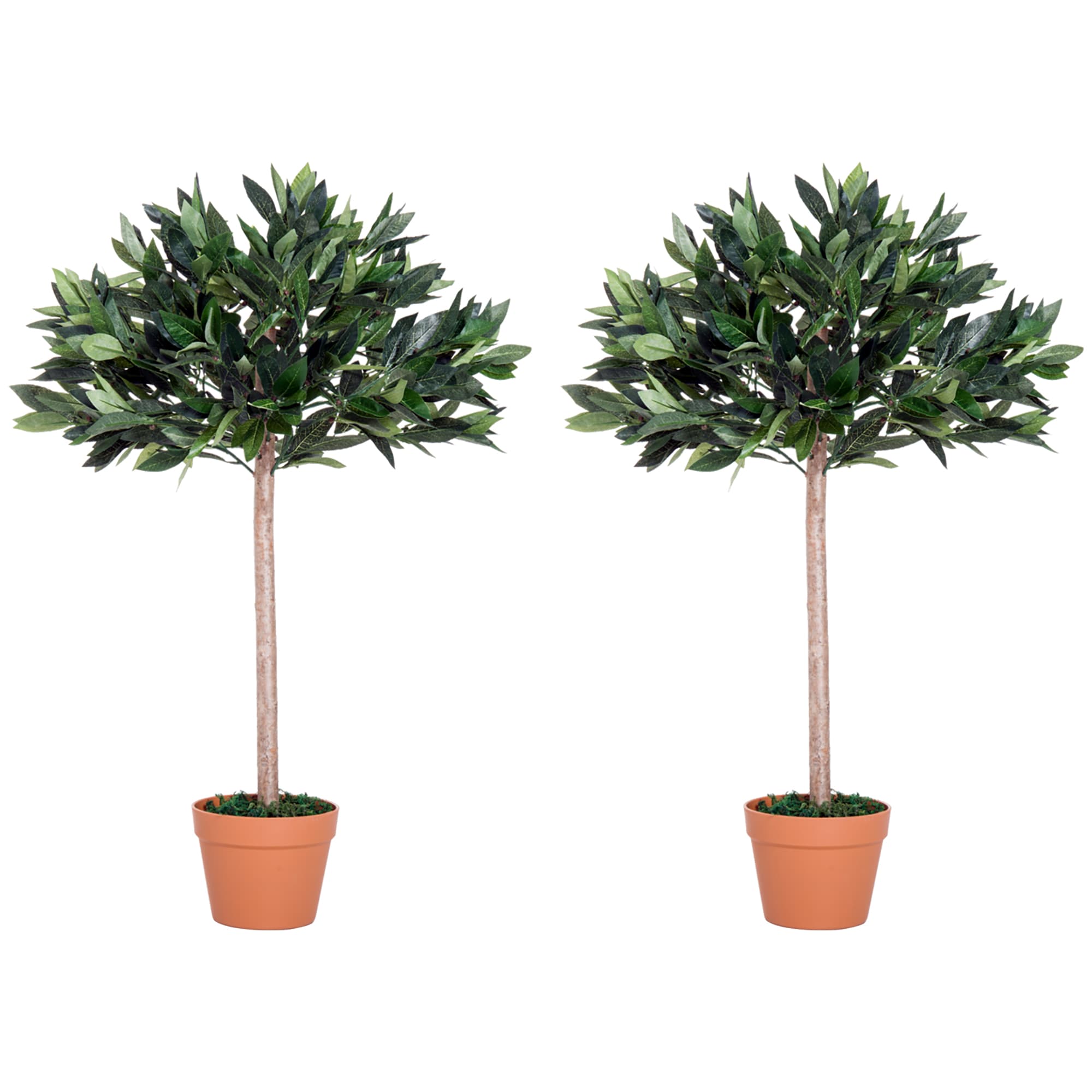 Two fuss-free artificial olive topiary trees, ready to display - Green