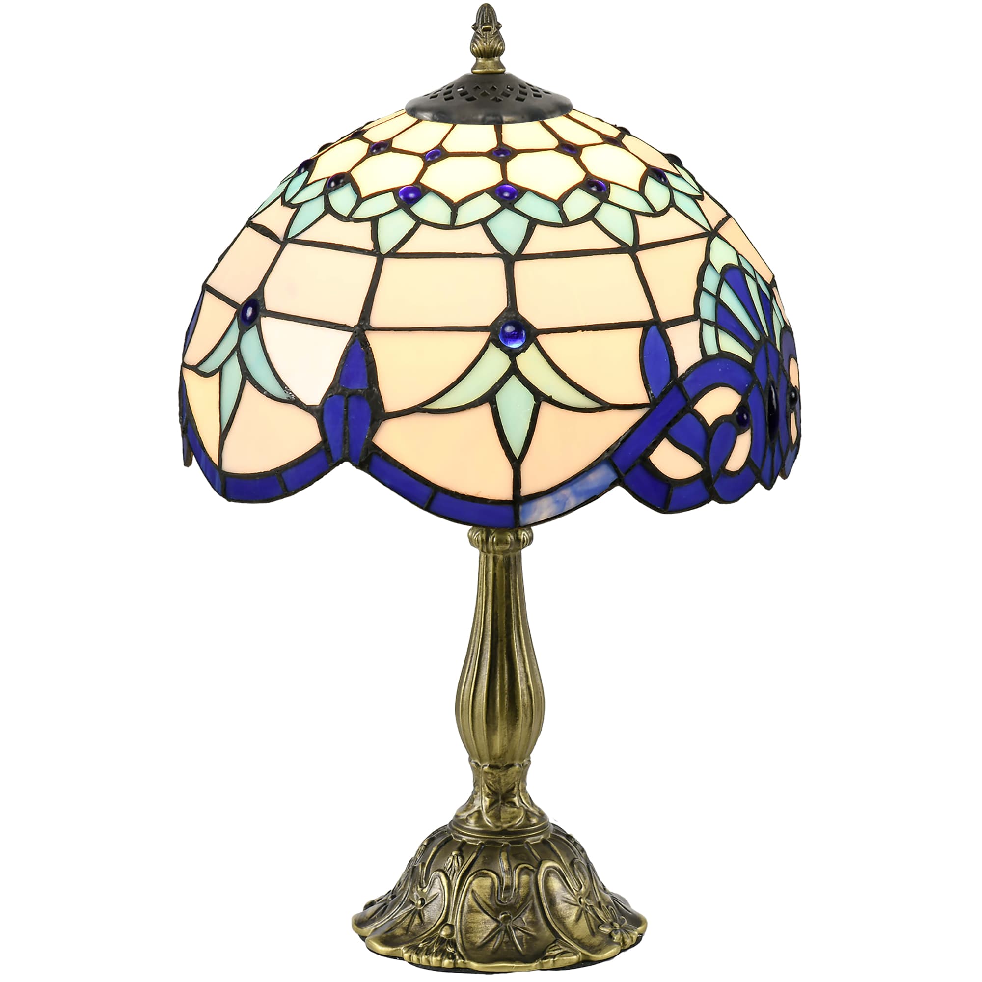 Transform Your Space with this Blue Stained Glass Table Lamp - Blue