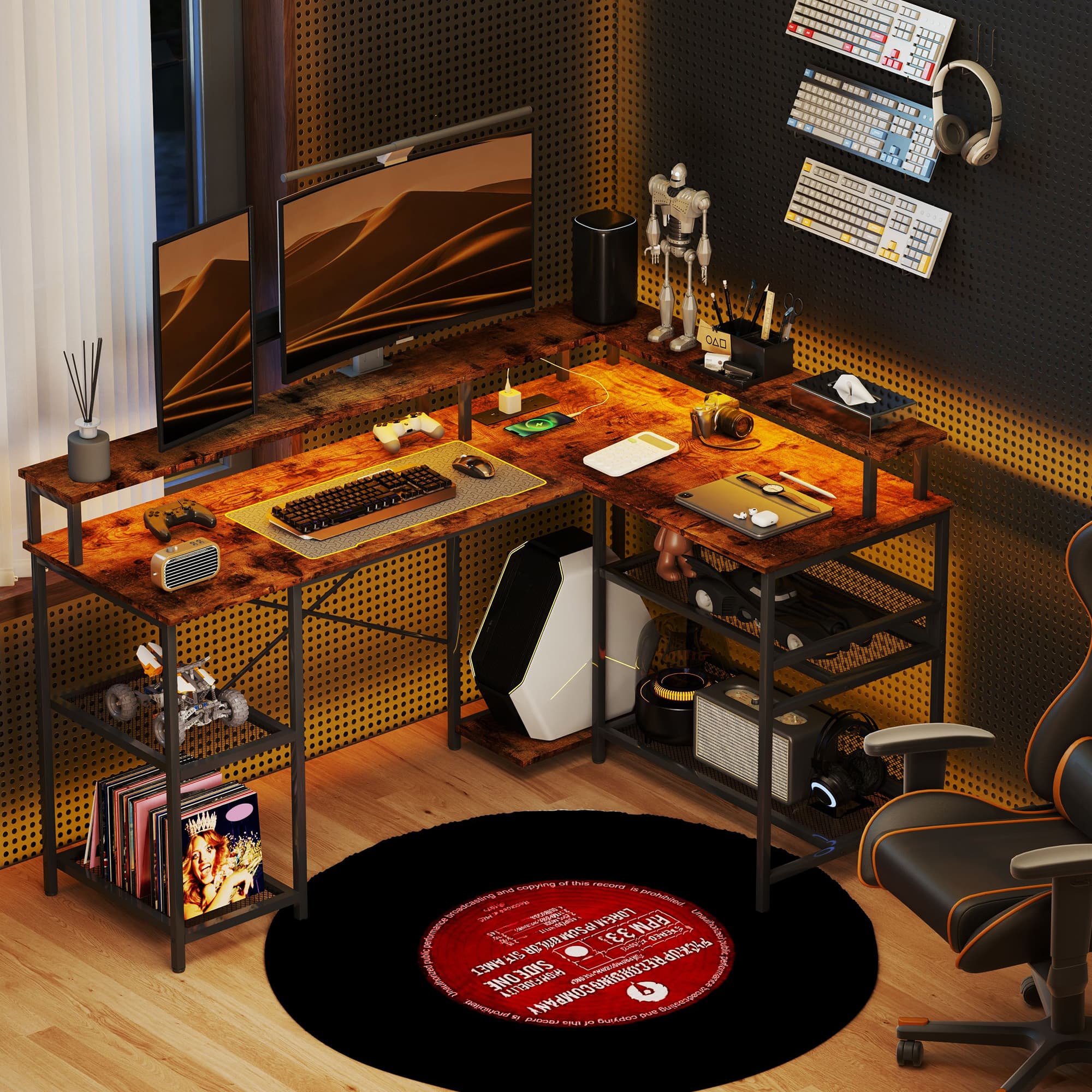 L-Shape Gaming Desk — Adjustable RGB LEDs, USB Ports and Storage - image 3