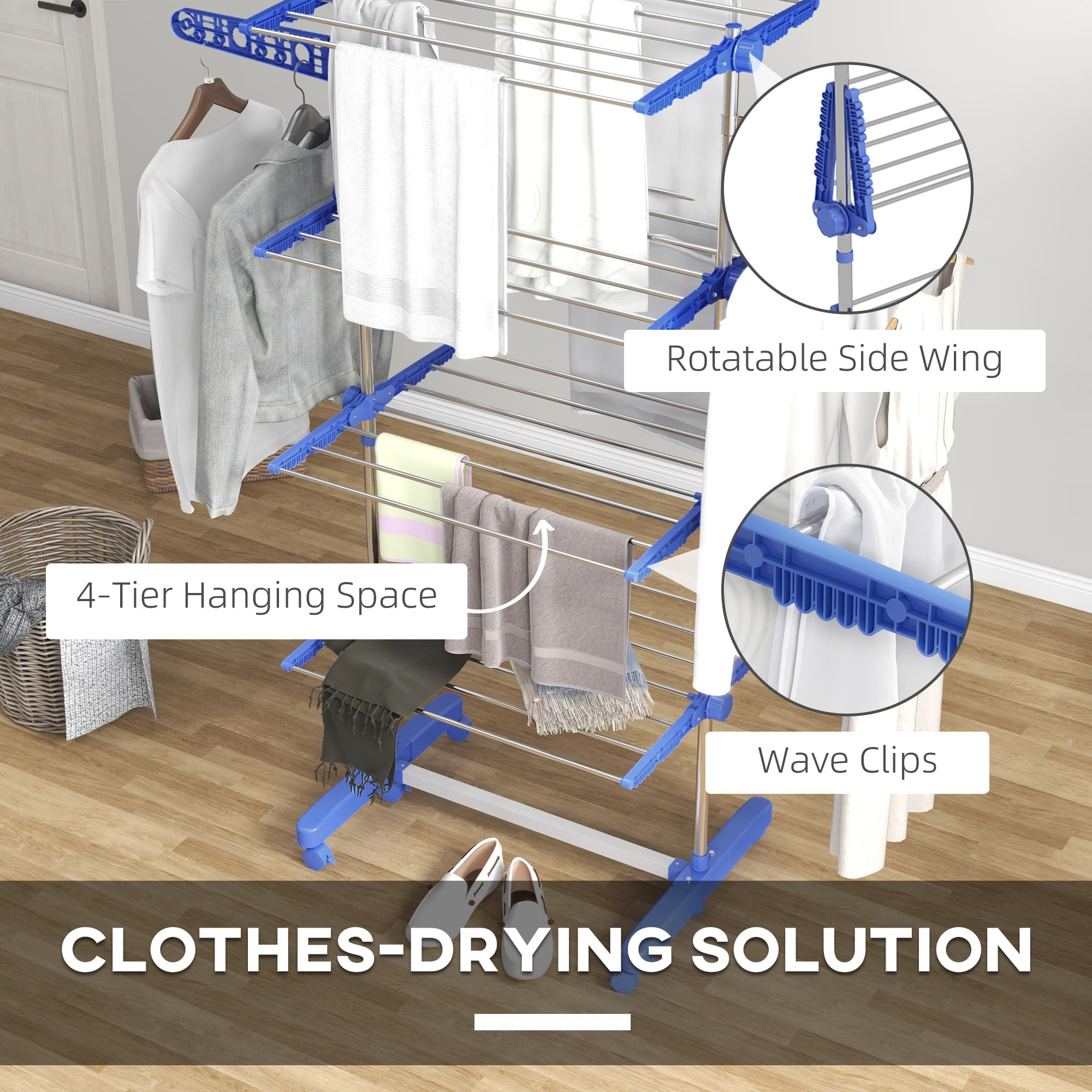 Collapsible 4-Tier Clothes Drying Rack with Wing Extensions - image 2