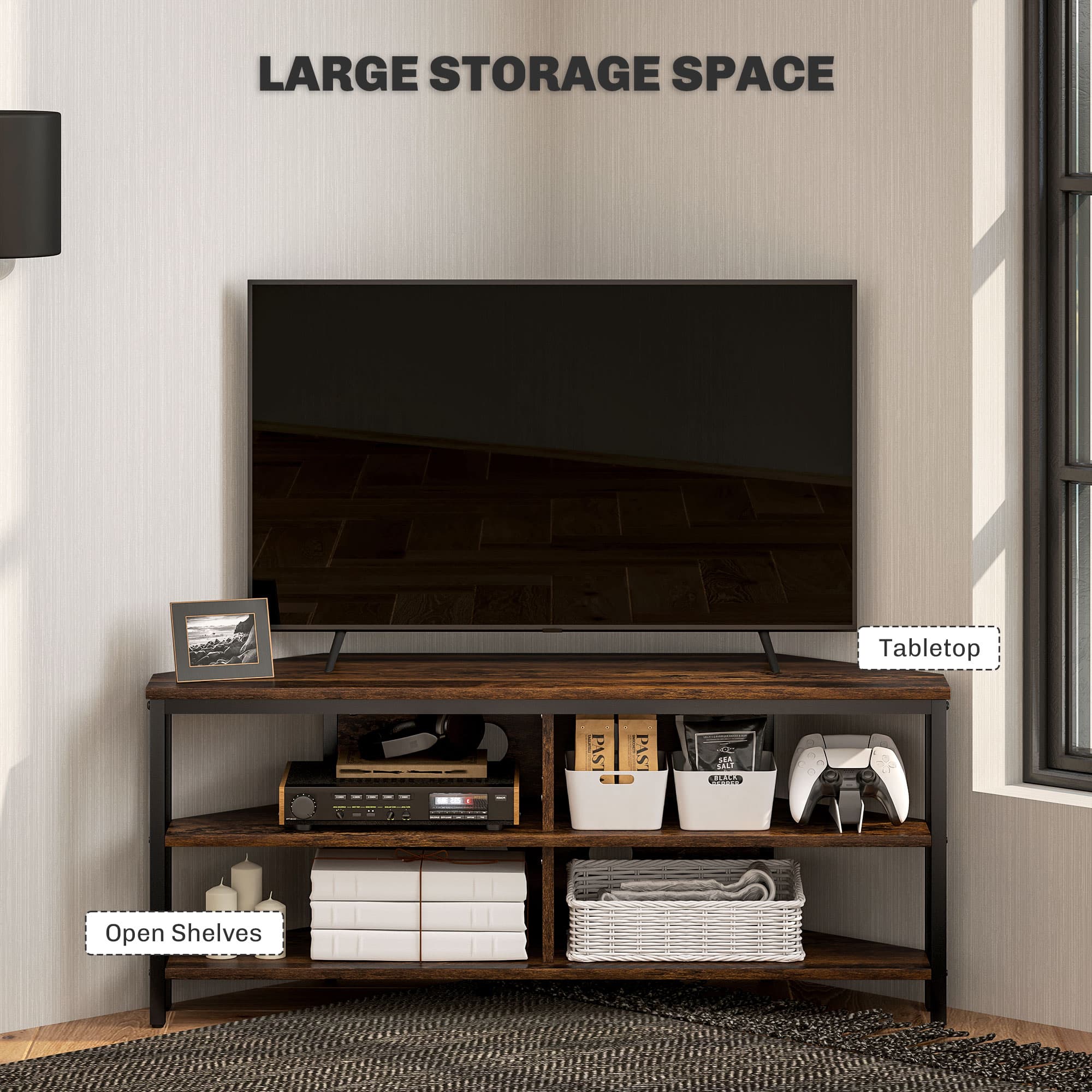 Space-Saving Industrial Corner TV Unit in Rustic Brown - image 3