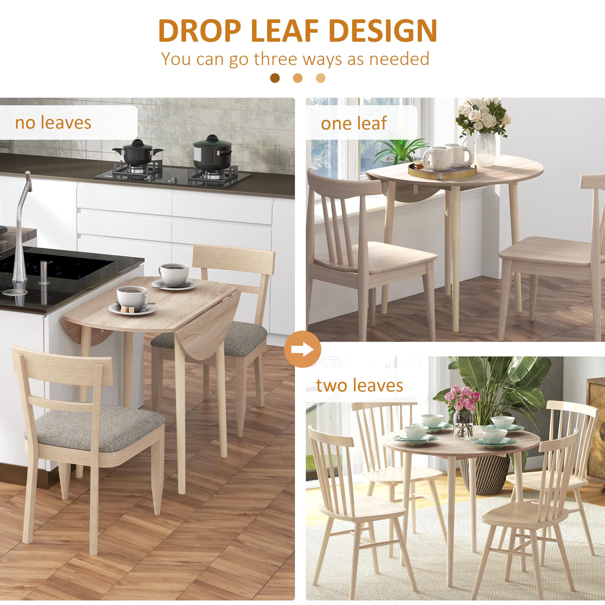 Round Drop Leaf Dining Table for 4, Natural Finish - image 1