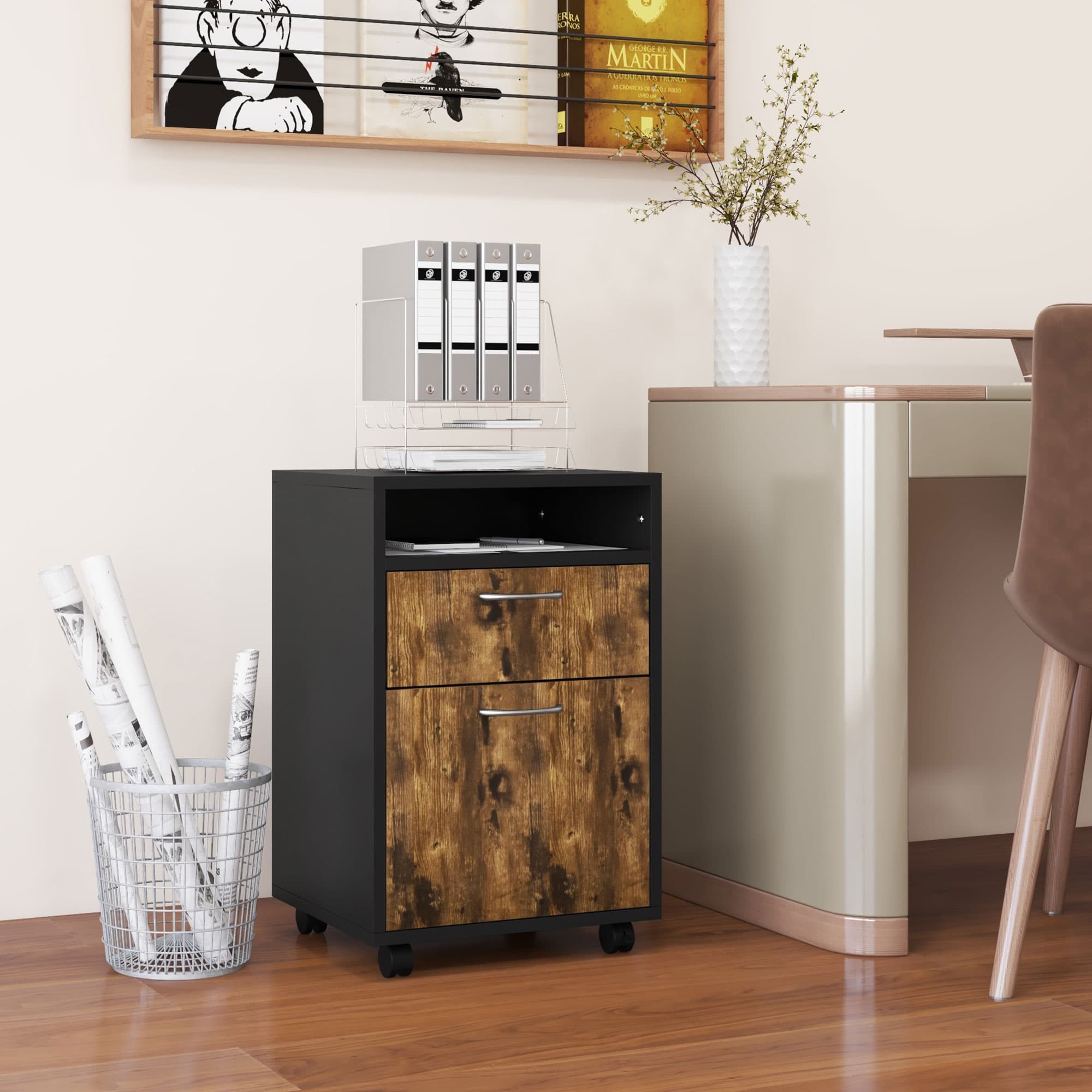 Mobile Filing Cabinet with Drawer, Open Shelf and Wheels - image 5